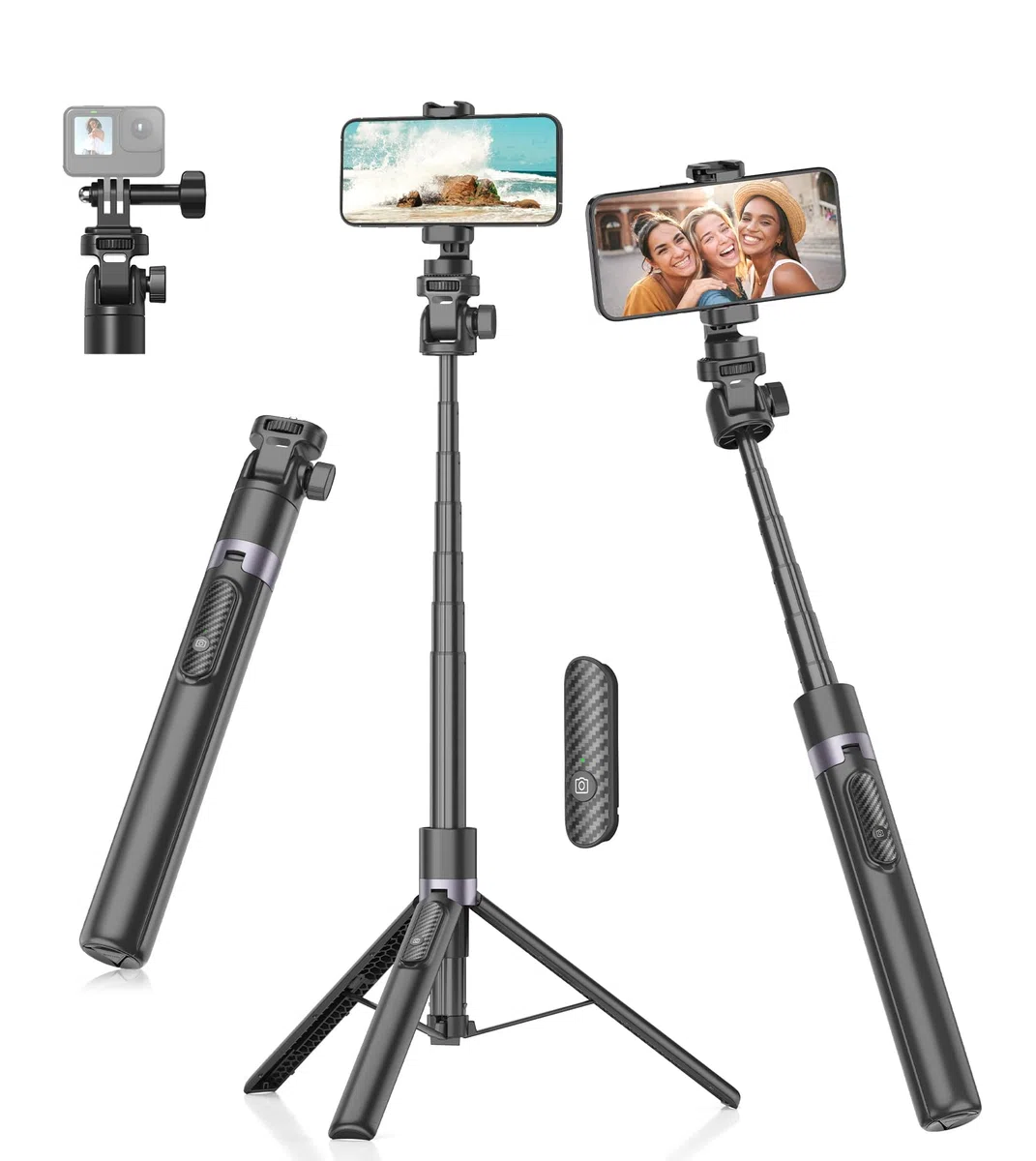 Gahenwo 173cm Selfie Stick Stativ, Einbeinstativ Tripod für Action-Kamera, All-in-1 Handy Stativ mit Fernbedienung,Tragbarer Reisen Telefonstativ-Ständer Foto Video-Kits kompatibel mit iPhone/Android