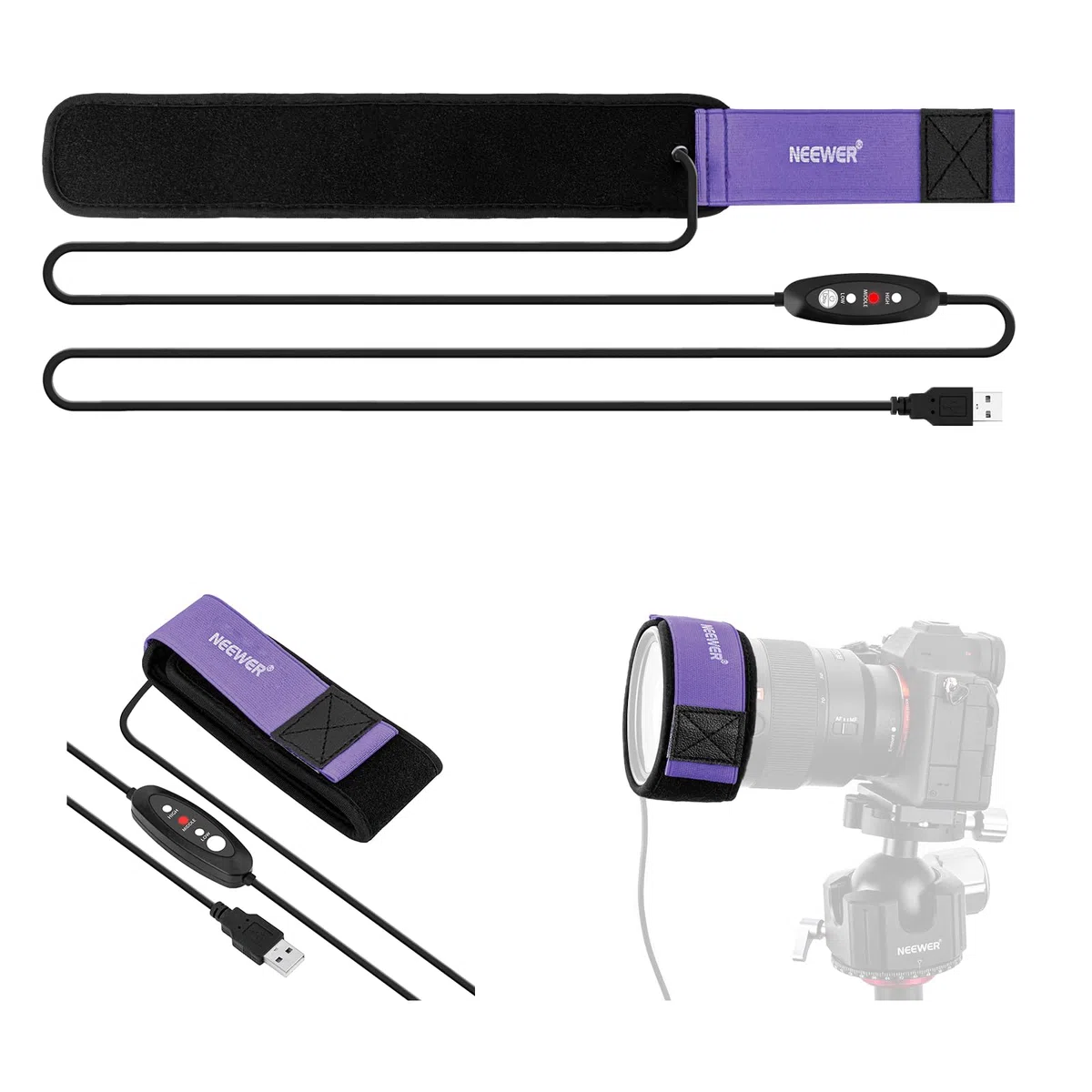 NEEWER 400mm Objektivheizung für Kamera Teleskop, USB Lens Heater Warmer mit 3 Temperaturstufen, Objektiv Wärmer verhindert Tau Nebel und Kondensation für DSLR Cam Fernglas Astrofotografie, HW-29B