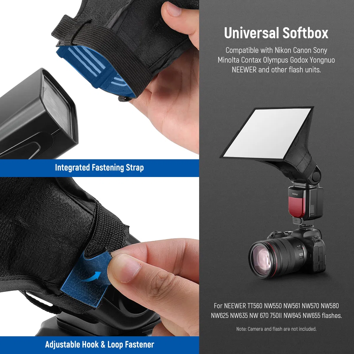 NEEWER 15x12,5 cm Speedlite Softbox Blitzlicht Diffusor für Canon 580EX II 600EX-RT, kompatibel mit YongNuo YN560 III YN560 IV, Nikon SB-900 SB-910, NEEWER TT560 TT520 TT660 und andere DSLR Blitze