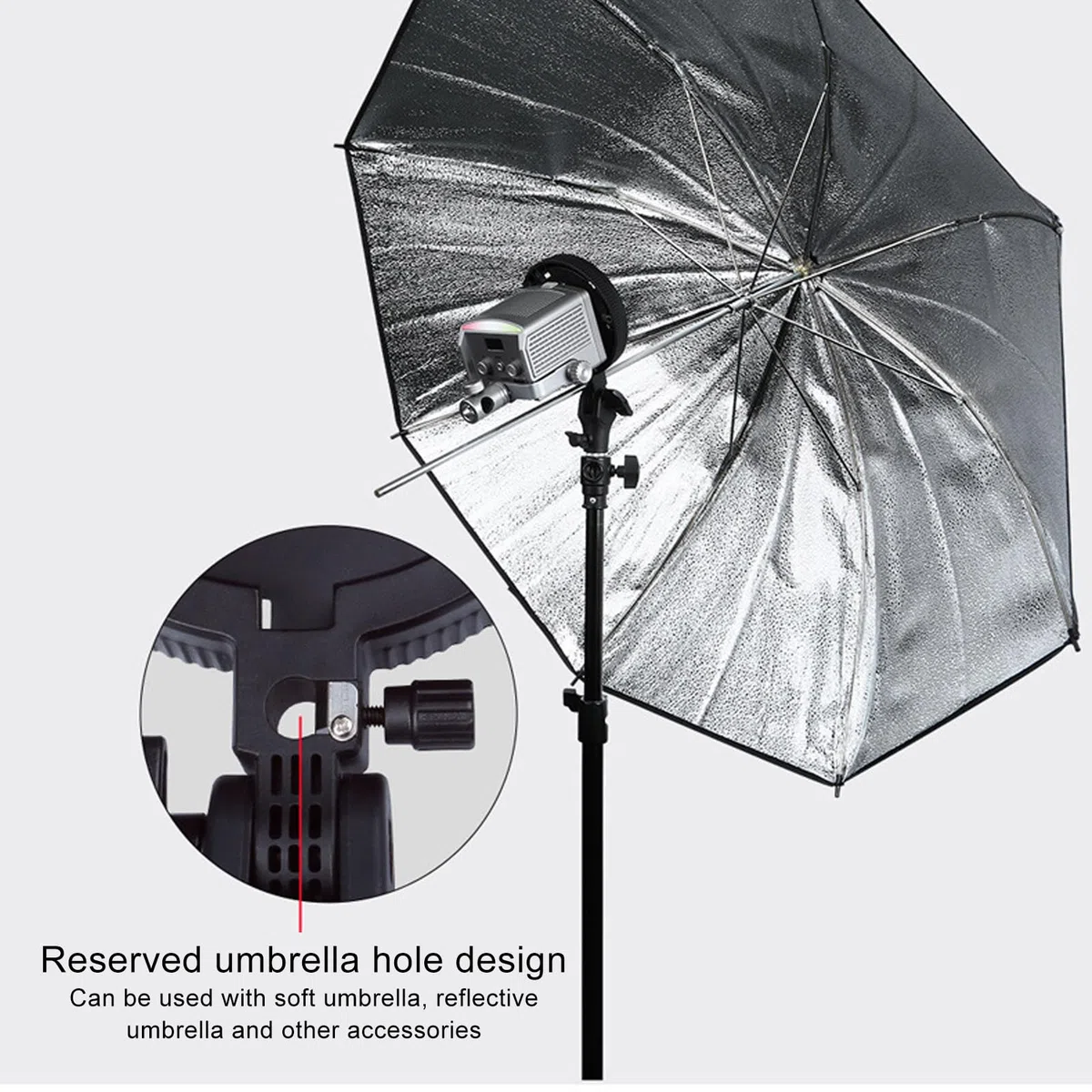 VBESTLIFE Bowens Mount Adapter Halter, BowensMini Bis Standard Bowens Mount -Adapterring mit Regenschirmbuchse, 180 Neigung, für LED -Leuchten