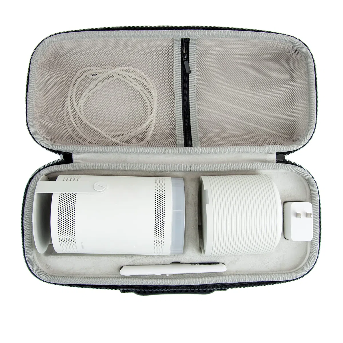 XINGFUDAO Hartschalenkoffer kompatibel mit Samsung Freestyle Projektor und Akku, Projektor Tragetasche mit Netztasche für Zubehör, Wasserdicht und Abriebfest, Schwarz