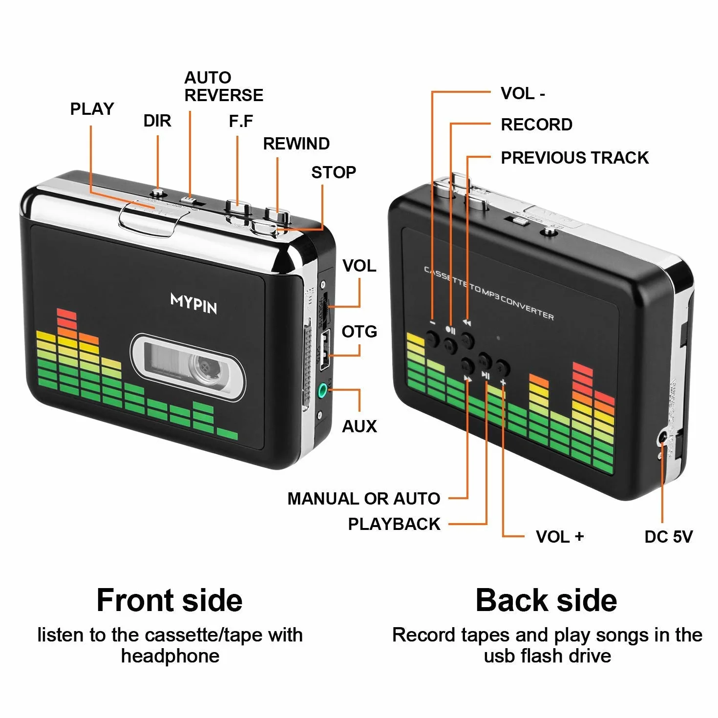 Tragbare Kassettenspieler, Digital USB Audio Musik/Kassette zu MP3 Konverter, Kassettenrekorder direkt auf USB-Flash-Laufwerk speichern/Kein PC erforderlich