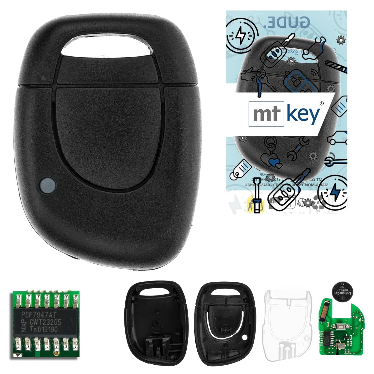 MT-KEY 2 Tasten Funk Schlüssel 434MHZ kompatibel mit Renault Clio II III 01-12 Symbol 01-08 433,05MHz Autoschlüssel Fernbedienung