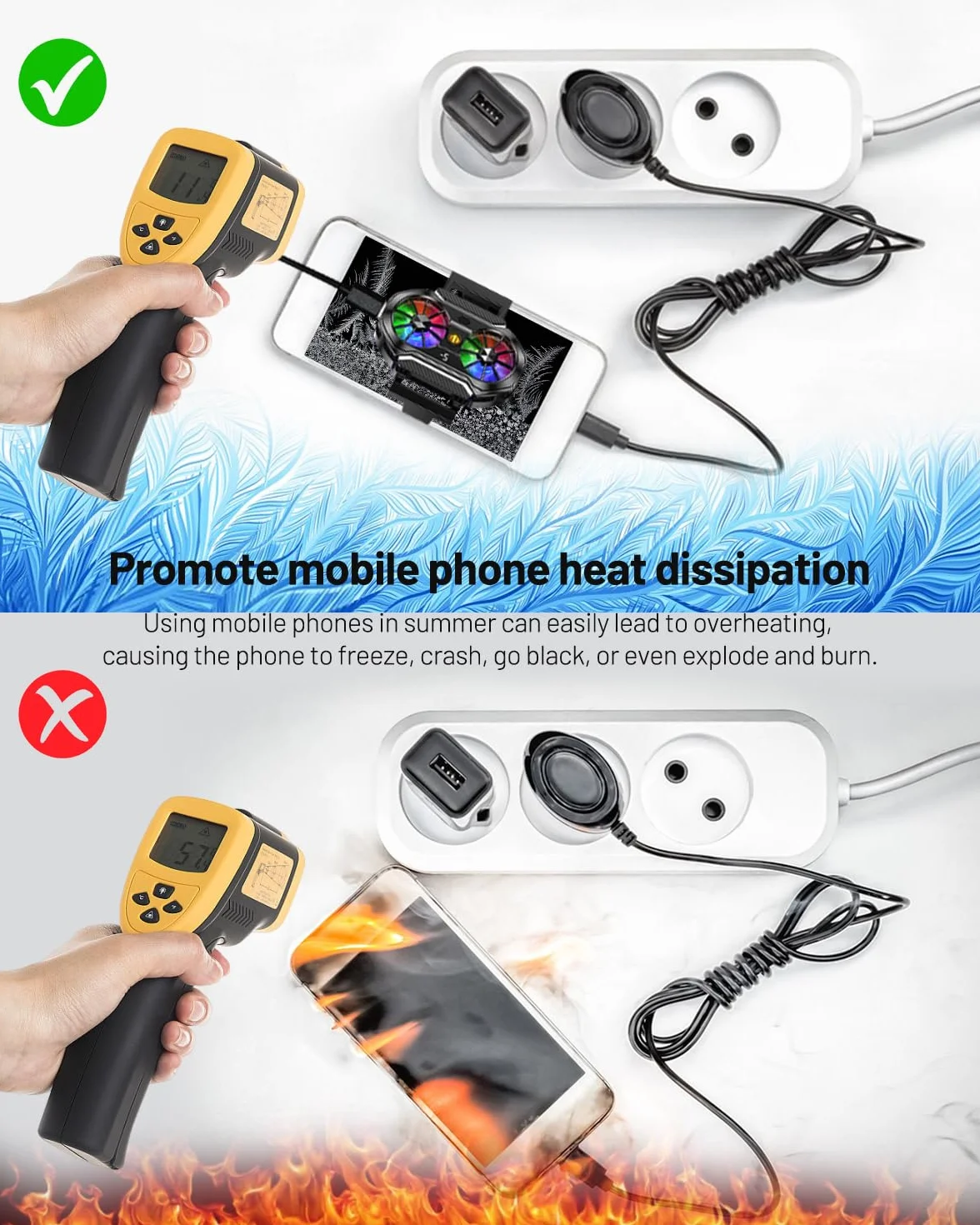 Handy-Kühler, Kühler mit LED-Temperaturanzeige, Handy-Kühlergehäuse für Live Streaming für Verschiedene Telefonhalter, Geeignet für Smartphones von 4,5 bis 7 Zoll
