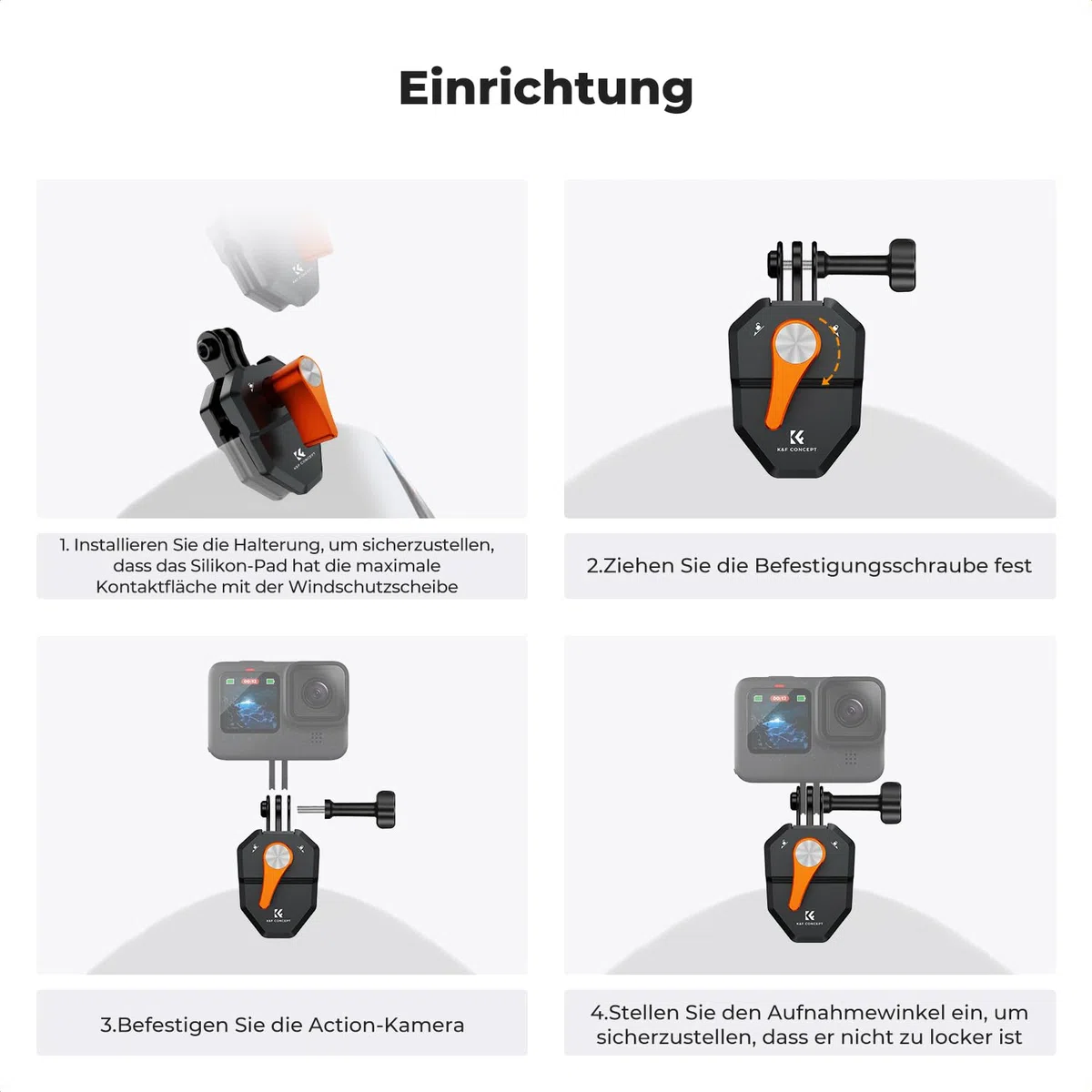 K&F CONCEPT Motorrad Windschutzscheibe Clamp für Go Pro Hero 13/12/11, Aluminiumlegierung Halterung Klemme Clip für DJI Osmo Action 3/4/5 Pro/6, Insta360 X5/X4, DJI Osmo 360 Action Kamera Zubehör