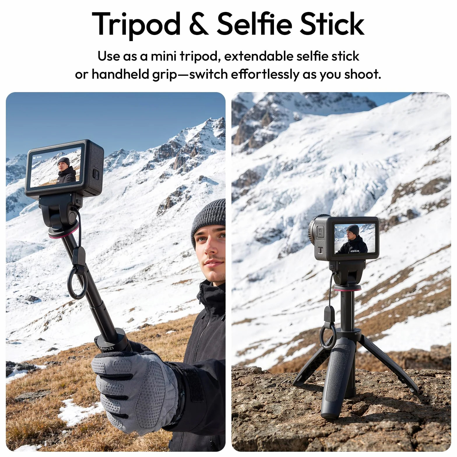 ULANZI MT99 Mini Stativ mit Magnetischer Schnellverschluss für DJI Osmo Action 6/Nano, 2-in-1 Selfie Stick Stativ, Leicht und tragbar, 26cm Action Kamera Stativ - 3-teilige Teleskopstange