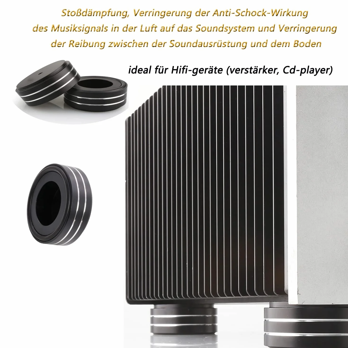 4 Stück Aluminium Füße 58mmx22mm Absorber Lautsprecher Schwingungsdämpfer High End Lautsprecher Füße HiFi Absorber Füße Mit 4 Schrauben und Anti-Rutsch-Ringen (Black)