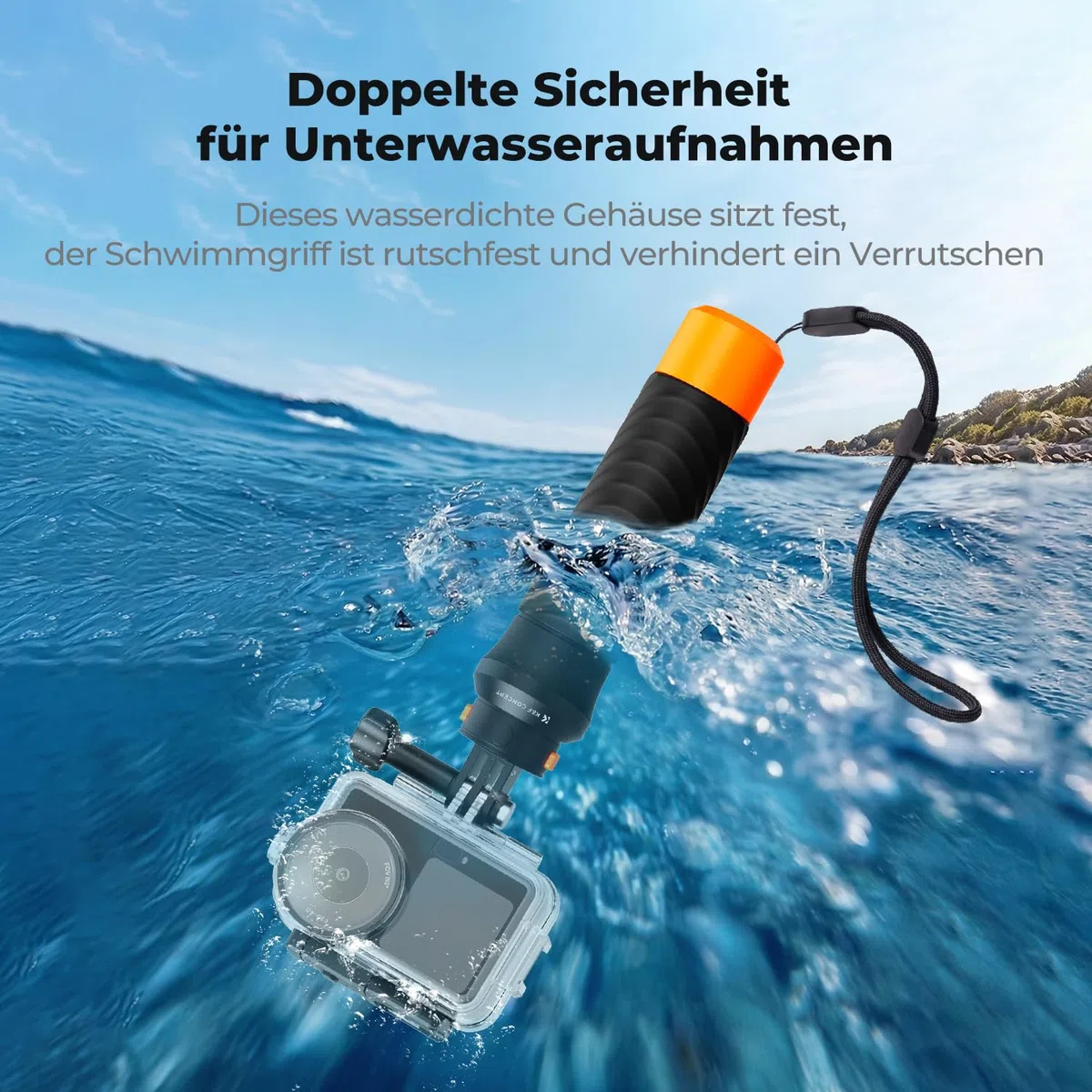 K&F CONCEPT 60 M/196 FT Wasserdichtes Gehäuse mit Schwimmendem Griff für DJI Osmo Action 6, Unterwassergehäuse mit Blitzschuhhalterung, Antibeschlagfolie Wasserresistente Tauchen Schutzhülle