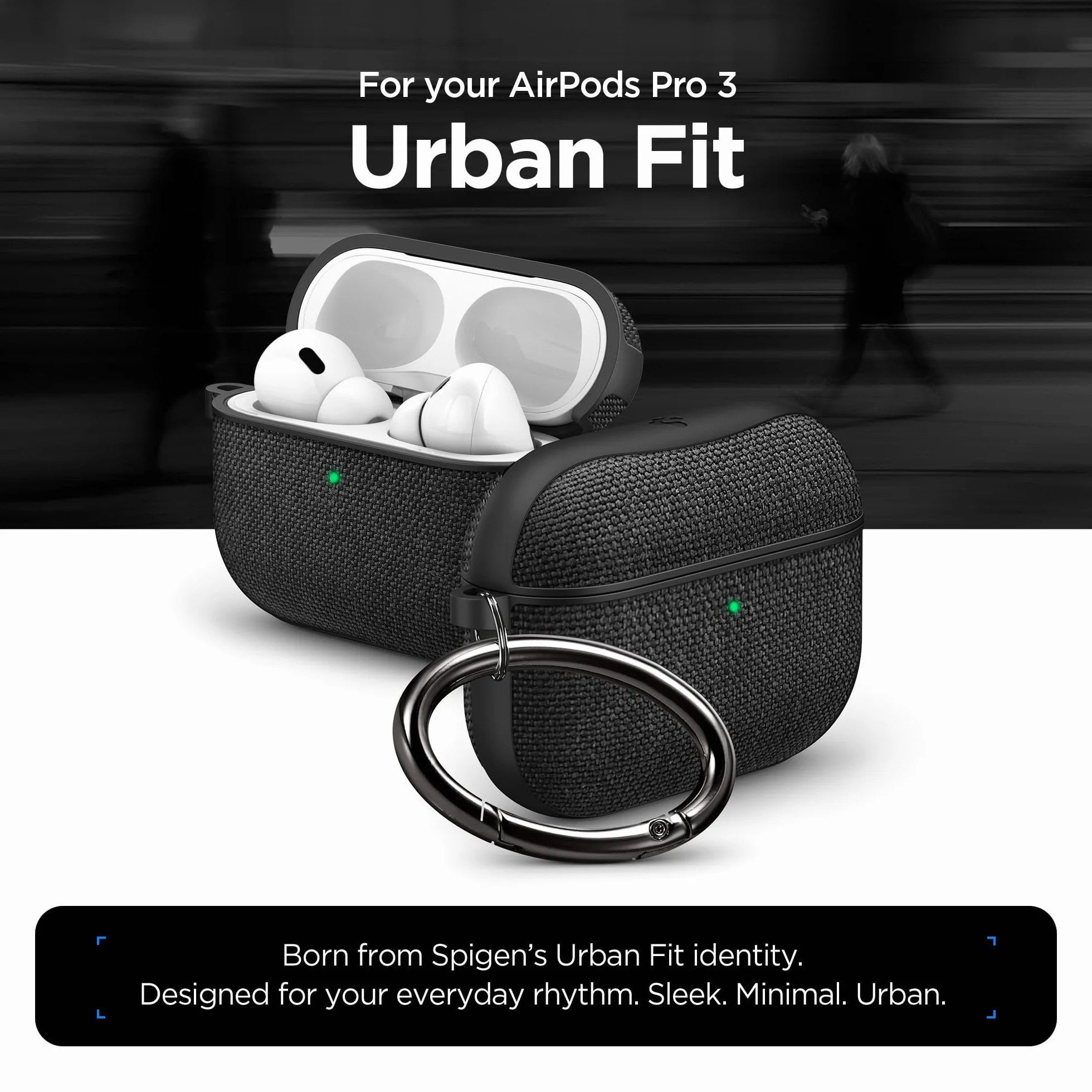 Spigen Urban Fit Hülle für AirPods Pro 3. Generation (2025), Schutzhülle aus Nylon und PC mit Karabiner - Schwarz