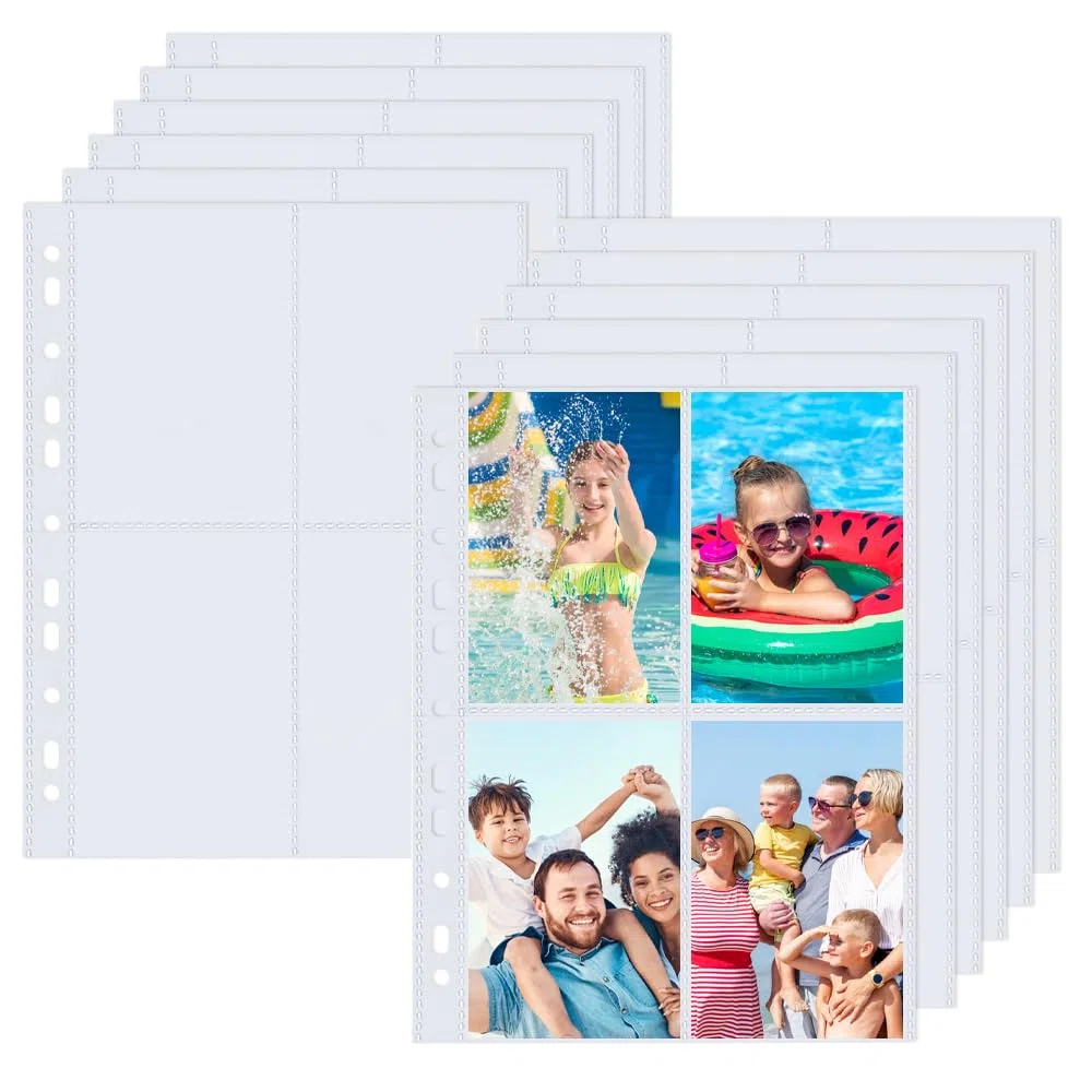 REFORUNG 60 Stück Fotohüllen,A4 PP Klarsichthüllen, 4 Fach Prospekthüllen Transparent Sammelhüllen 11 Löcher Ringbüchern Fotosichthüllen für Familien Hochzeits Tauschen（31cm X 23cm）