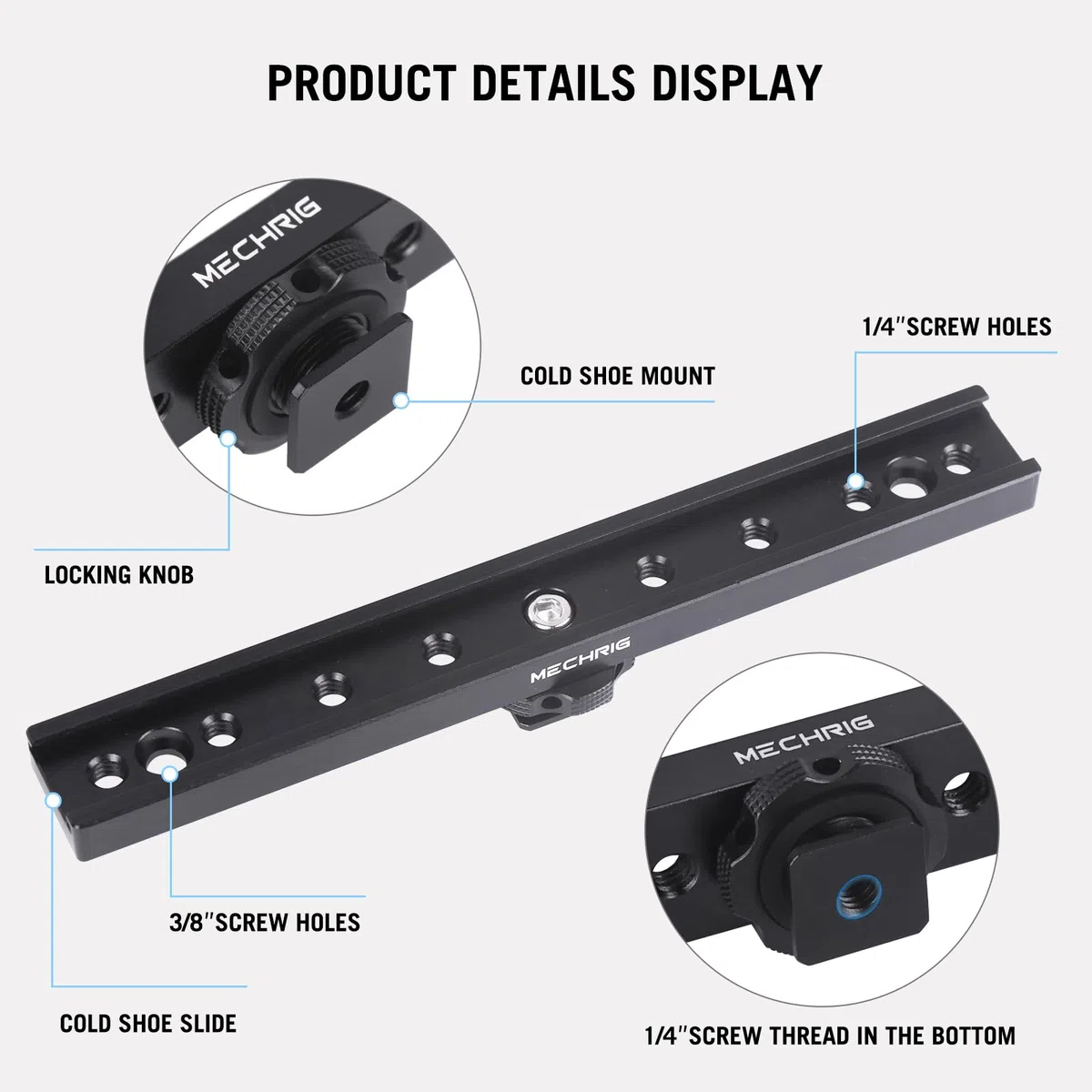 7-Zoll-Blitzschuhhalterung, Blitzschuh-Verlängerungsstange, Aluminium-Gleitschiene, Blitzschuhhalterung mit 1/4-Zoll- und 3/8-Zoll-Gewinde für DSLR-Kamera, LED-Videoleuchte, Mikrofonmonitor (62033)