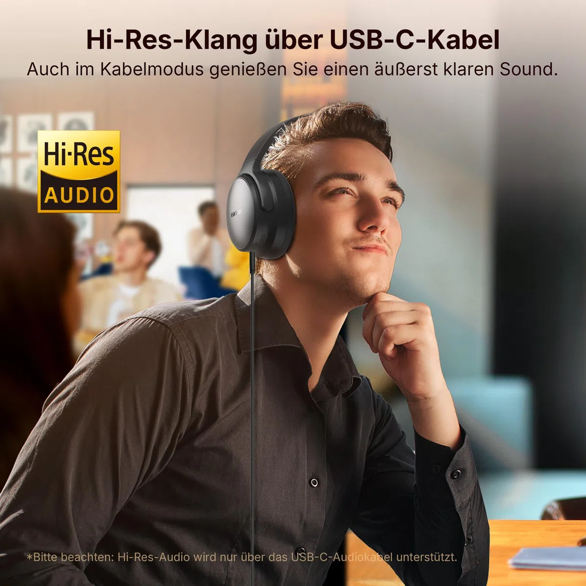 EarFun Tune Pro Over-Ear Kopfhörer Kabellos, Aktiver Geräuschisolierung, Dual-Dynamic-Treibern, Hi-Res Audio, 120 Std. Akku, Bluetooth 5.4 Kopfhörer mit 5 KI-Mikrofone, Multipoint, APP, Theatermodus