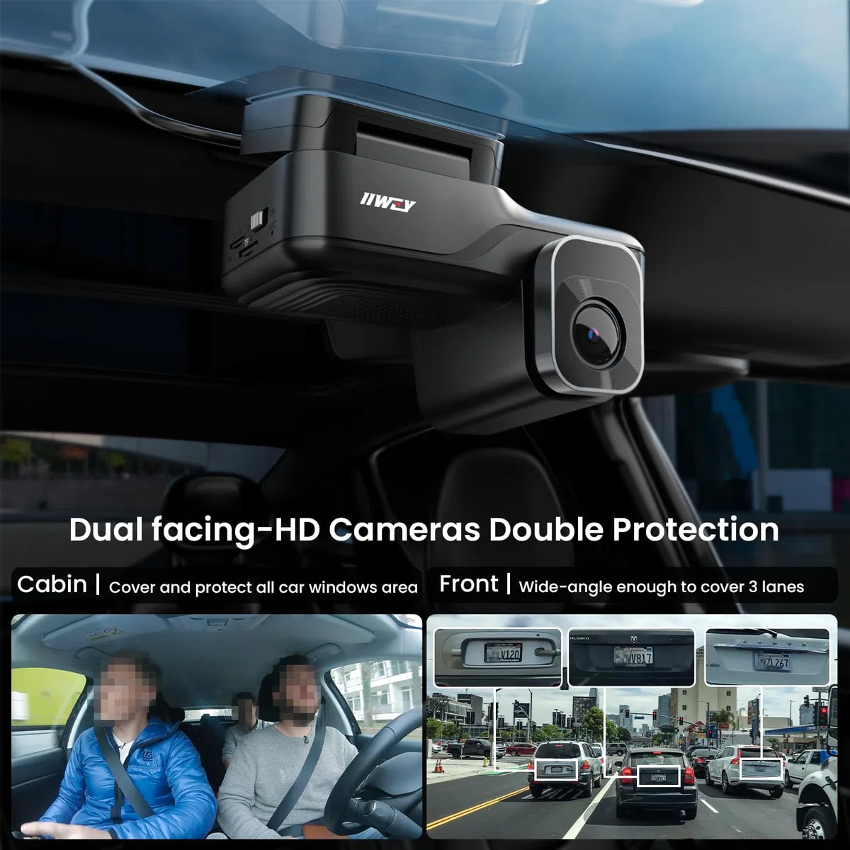 IIWEY L7 4G LTE Dash Cam Front and Inside| 24/7 Parking Monitoring | Real-Time Remote View | Smart Motion Alerts & Cloud Storage | Two-Way Audio, Privacy Mode (32G SD Card & SIM Card Included)