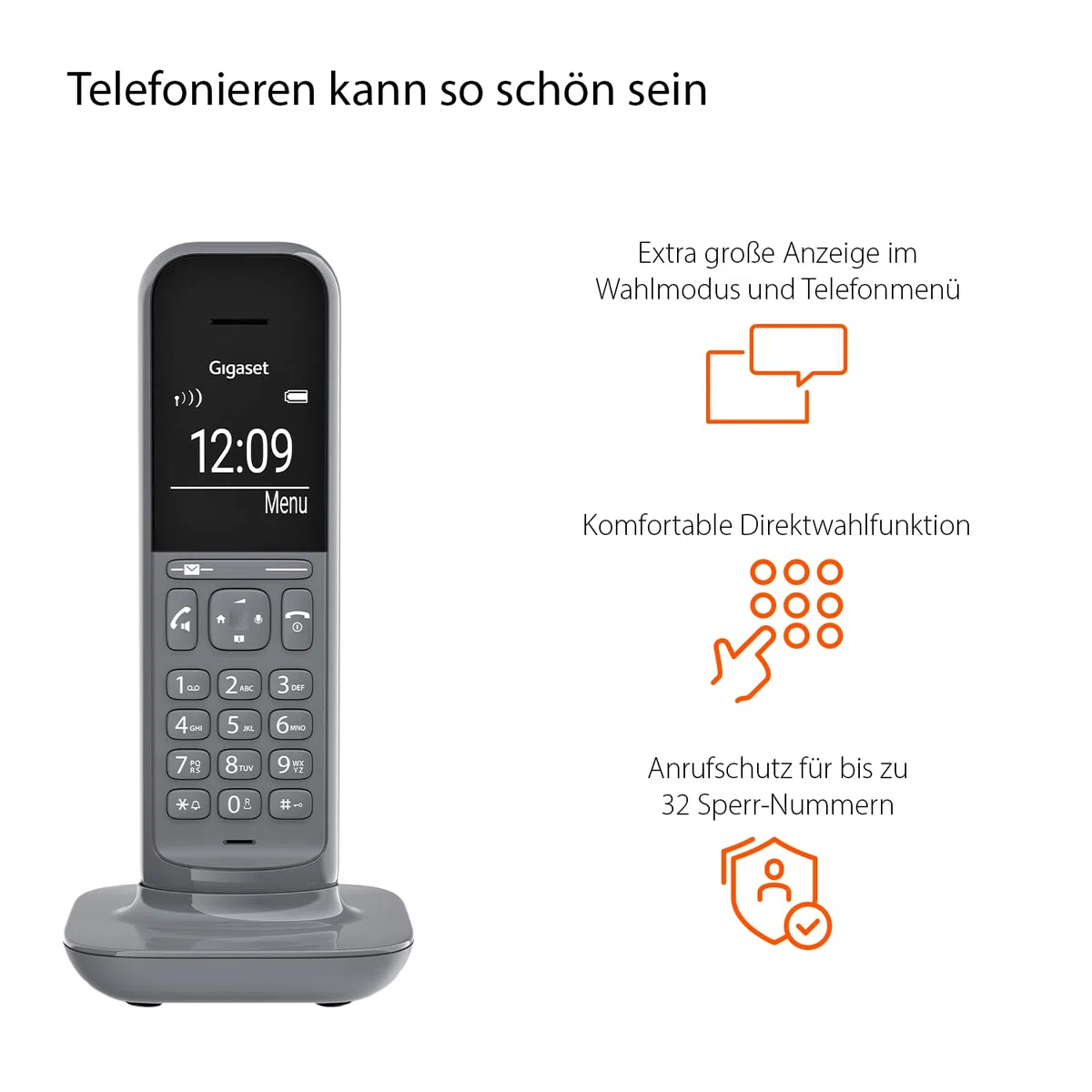Gigaset CL390HX - Design DECT-Mobilteil mit Ladeschale - Fritzbox-kompatibel - Schnurloses Telefon für Router und DECT-Basis - 2 Akustik-Profile, grau [Deutsche Version] [Ohne Basis]