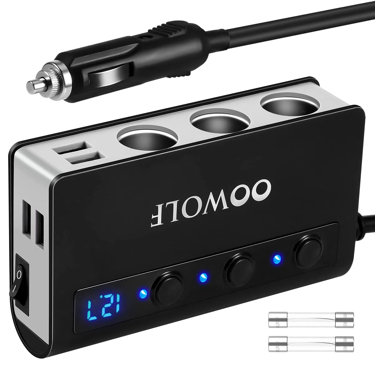 OOWOLF Zigarettenanzünder Verteiler, QC 3.0 180W 12V/24V, Adapter Auto Ladegerät, 3 DC Steckdose Splitter 4 USB Anschlüsse KFZ Verteiler für Smartphone, Tablet, GPS, Navi