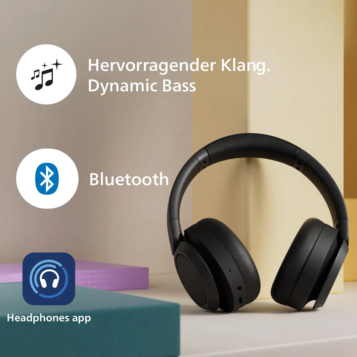 Philips TAH6509BK/00 Noise Cancelling Over-Ear Wireless Bluetooth Kopfhörer - Hervorragende Gesprächsqualität, kompatibel mit Sprachassistenten und bis zu 45 Stunden Musikwiedergabezeit - Schwarz