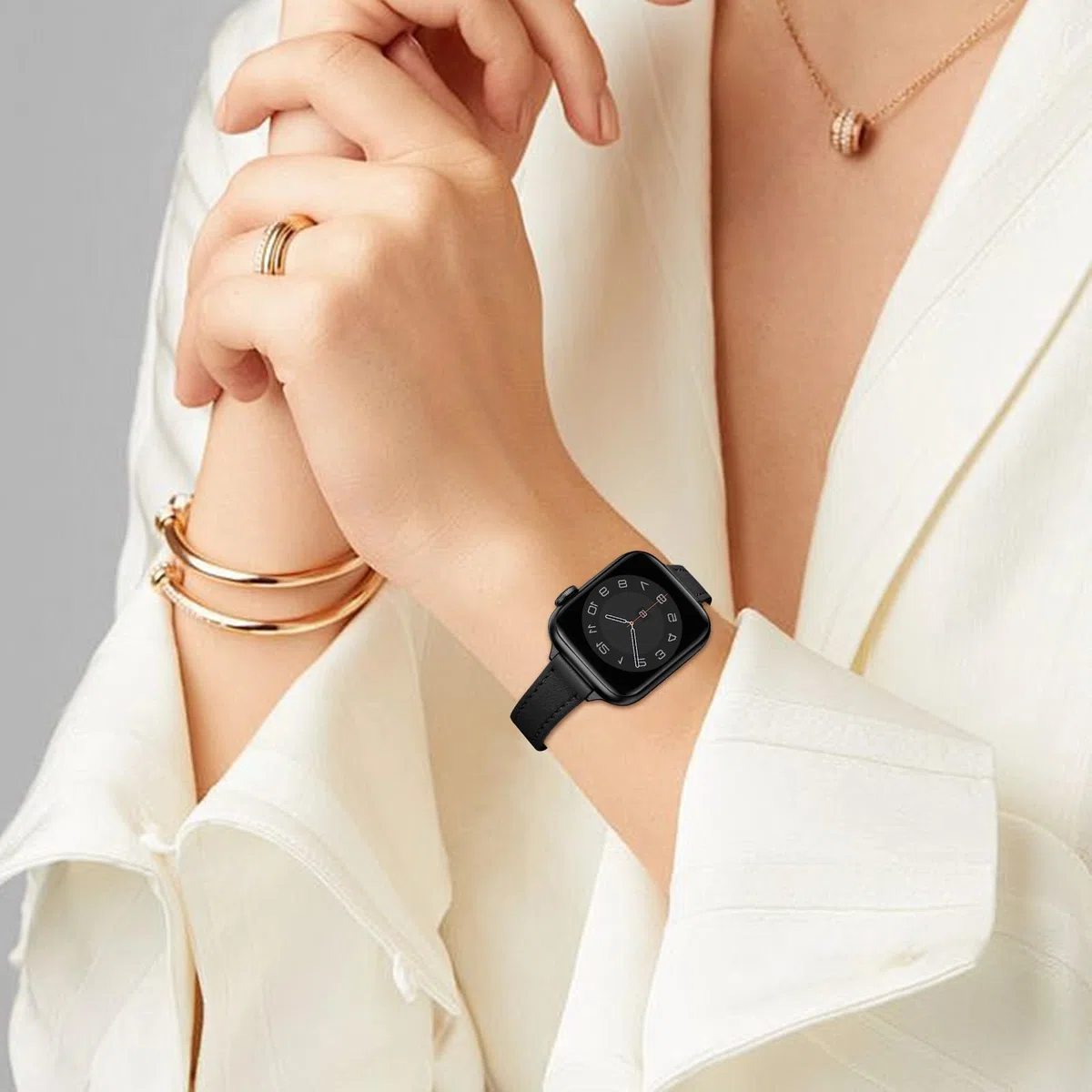 Leder Armband Kompatibel mit Apple Watch Armband 41mm 40mm 38mm 44mm 42mm 45mm 46mm 49mm, Dünnes Damen Ersatzarmband für iWatch Series 11/10/9/8/7/6/5/4/3/2/1, SE 1-3