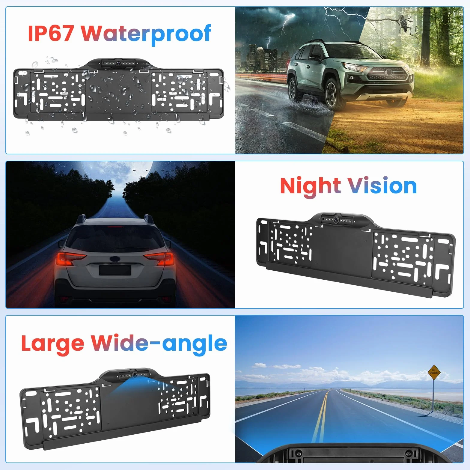 Kennzeichenrahmen EU Rückfahrkamera 7LED Wasserdicht Nachtsicht Weitwinkel Full HD 1080P Einstellbarer Winkel