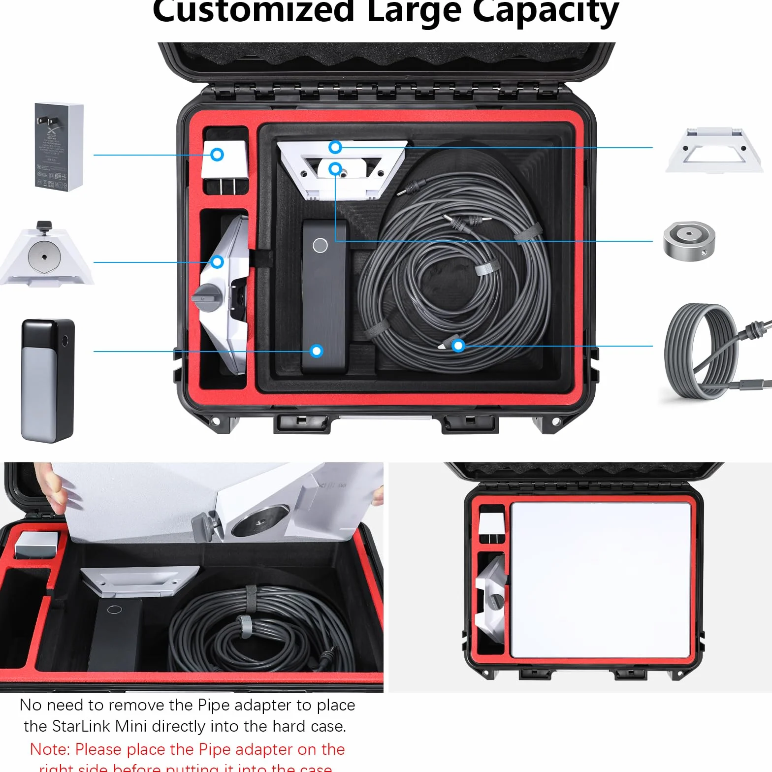 AMAZEAR Starlink Mini Accessories Waterproof Hard Case, Tragetasche für Starlink Mini Discs, kompatibel mit Ständern, Netzteilen, Kabeln und anderem Zubehör.
