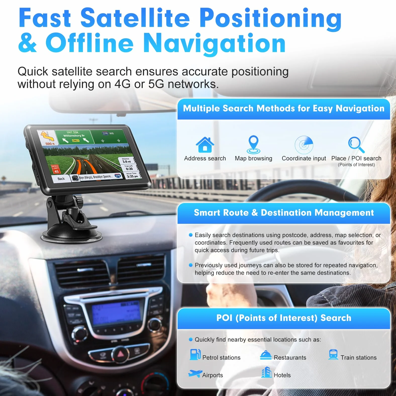 5 Inch GPS Navigation for Car & Truck, Portable Navi mit Europa Offline-Karten, Lebenslange kostenlose Kartenupdates, Blitzerwarnung, Sprachführung, FM-Transmitter, Postleitzahl-Suche, Touchscreen