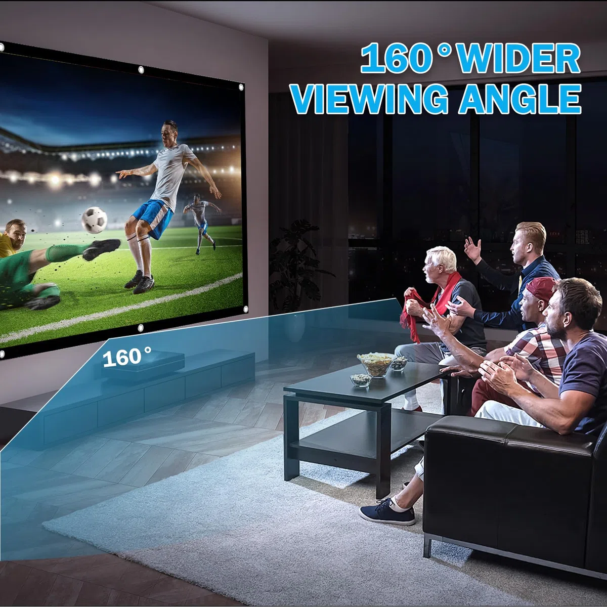 Beamer Leinwand 100 Zoll, 16: 9 Full HD 4K Projektionsschirm, Faltbarer Anti-Falten 3D Projektionswand, Doppelseitige Projektion mit Haken, Seilen, Bildschirm für Heimkino und Freiluftkino