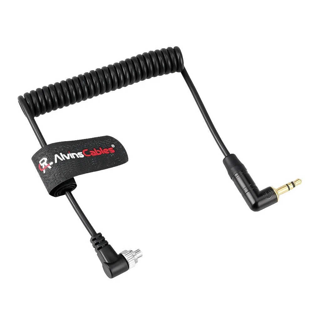 Alvin’s Cables Tentacle Timecode Kabel für Panasonic Lumix S1H, GH5s, GH6, GH7 Kameras, 3.5mm TRS auf Locking PC Spiralkabel für Tentacle Sync-E, Track-E, Timebar