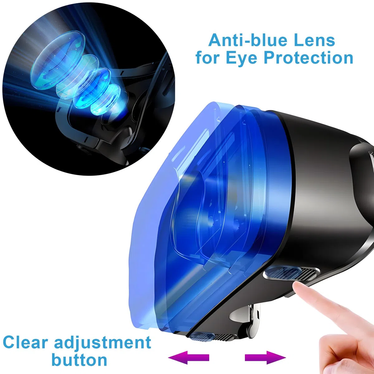 VR Brille Handy, Virtual Reality 3D Headset mit Fernbedienung, Augenschutz 3D Handy Brille HD Anti-Blau Linsen VR Headset, Kompatibel IOS Android für Phone 5,0-7,0 Zoll(Schwarz)