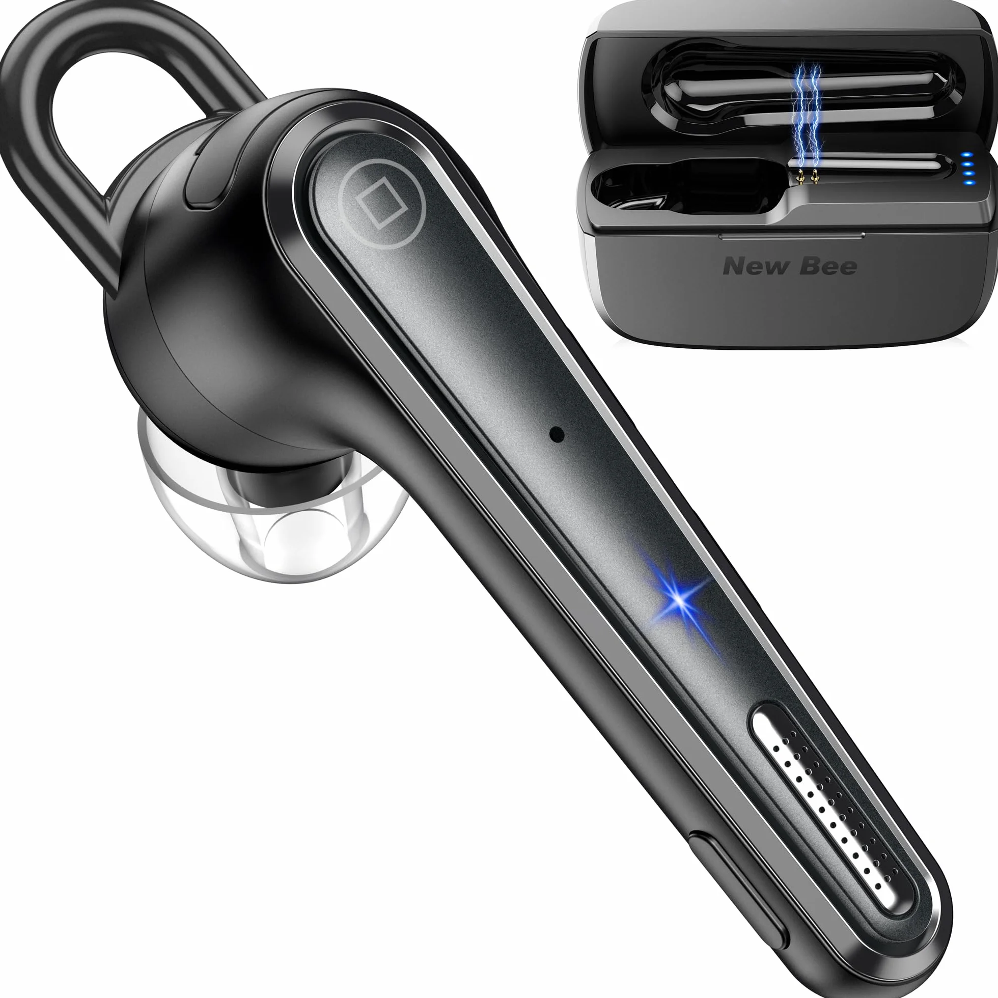 New Bee Bluetooth Headset Ultraleicht Wireless Freisprech Headset V5.1, CVC 8.0 Dual ENC Geräuschunterdrückung Mikrofon 50h Gesprächszeit Bluetooth-Ohrhörer mit Ladecase für iPhone,Android,Laptop