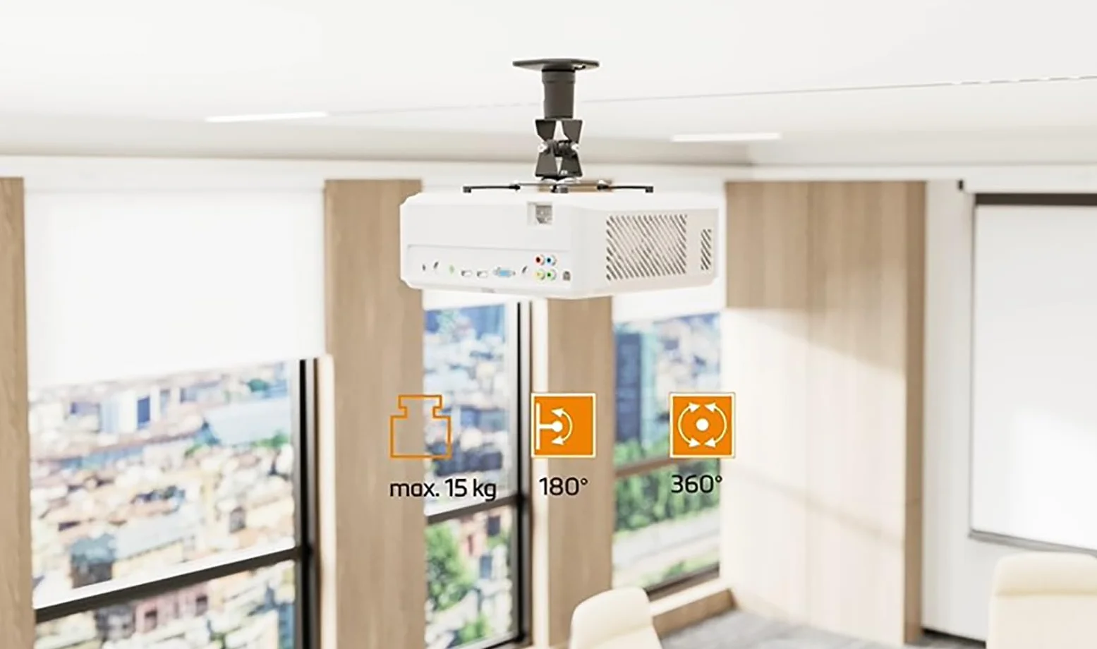 mywall H16-1WL Beamer Deckenhalterung (Tragkraft 15kg Deckenabstand: 22,5 cm)