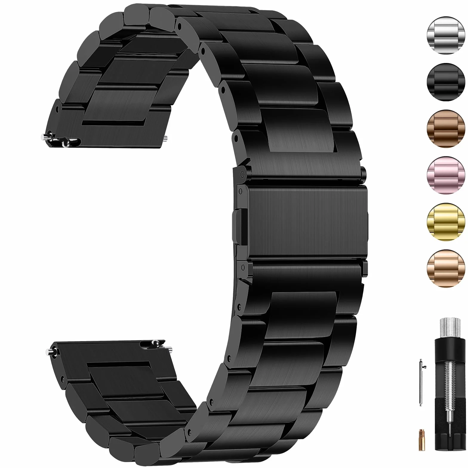 Fullmosa Edelstahl Uhrenarmband 22mm 16mm 18mm 19mm 20mm 24mm für Uhr und Smartwatches| Wechsel Ersatz Metallarmband mit Schnellverschluss für Damen&Herren, 22mm Schwarz