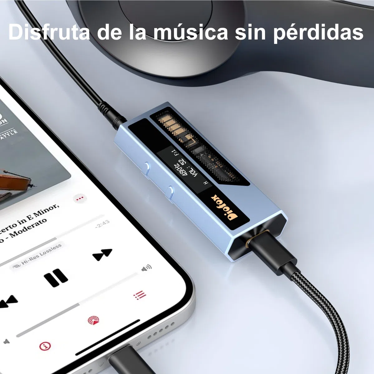 Diofox USB-C DAC Kopfhörerverstärker, tragbarer Audio Decoder, Hi-Fi verlustfreier Klang, ES9028Q2M Chip, 3,5 mm & 4,4 mm dualer Kopfhörerausgang, für PC, Mobiltelefone, iPad (Blau)