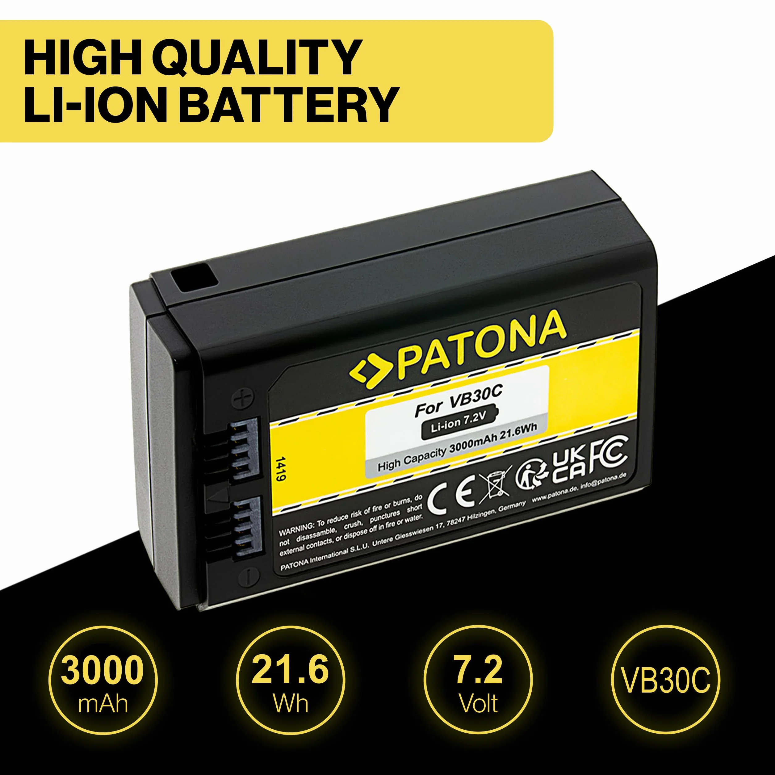 PATONA Akku für Godox V1 Pro (3000 mAh) mit USB-C – Ersatz für Godox VB30 & WB100 – kompatibel mit V1Pro Rundkopfblitz, V860III V850III AD100Pro – direkt am Akku Laden