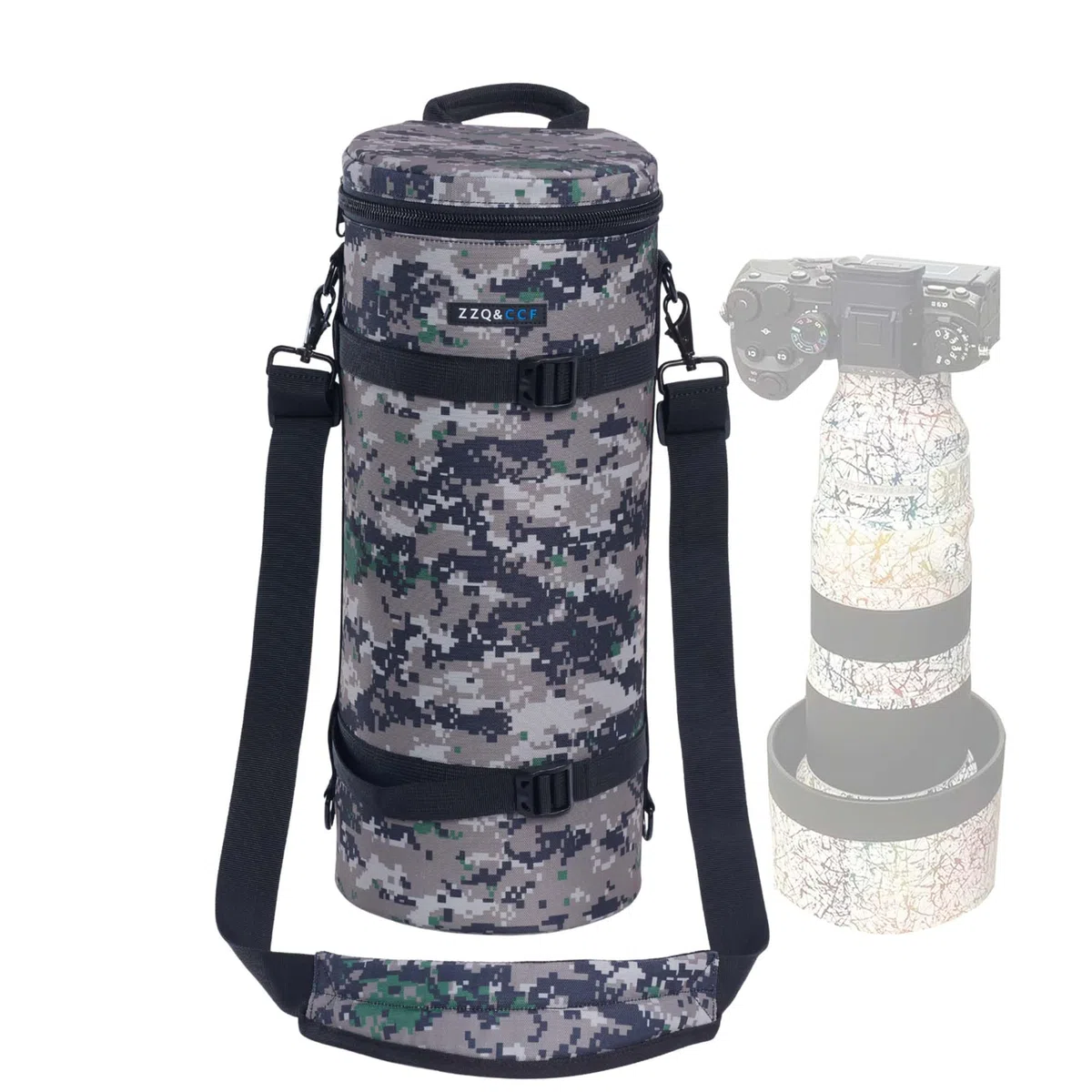 ZZQ&CCF Kameralinsen-Tasche für Sony FE 400–800 mm f/6.3–8 G OSS Super-Tele-Zoomobjektiv, wasserabweisende Objektiv-Reise-Schutzhülle mit Schultergurt, stoßfeste Innenseite, #UCP