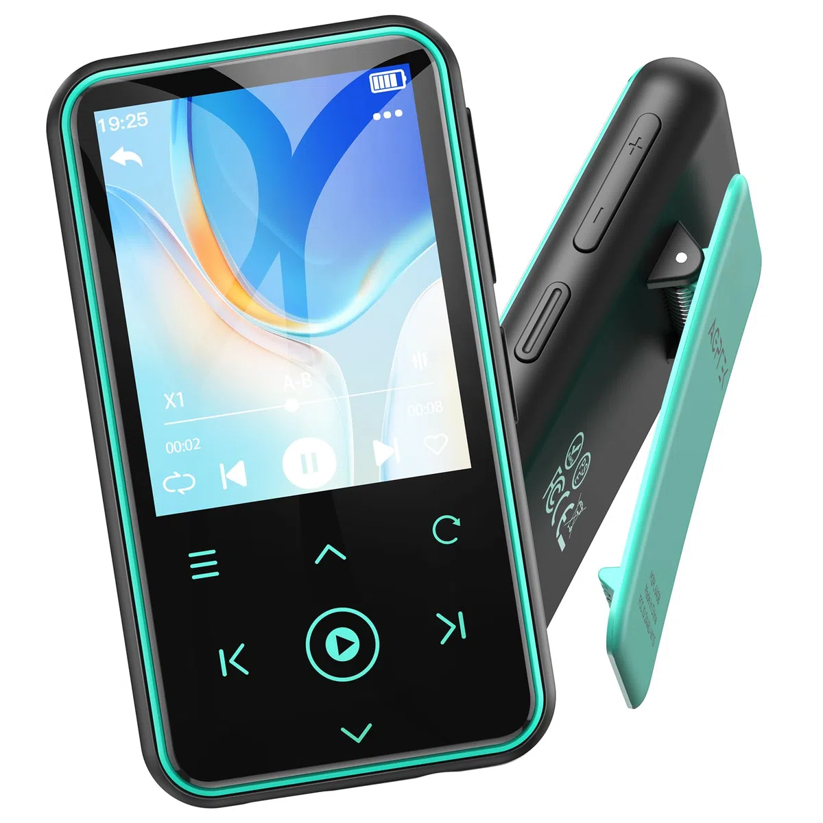 AGPTEK 64GB MP3 Player mit Sport Clip, Bluetooth 5.3 Player mit 1,8 Zoll TFT Farbbildschirm, Mini Musik Player mit Touch-Tasten, FM Radio, Schrittzähler, unterstützt bis 128GB SD Karte, Blau