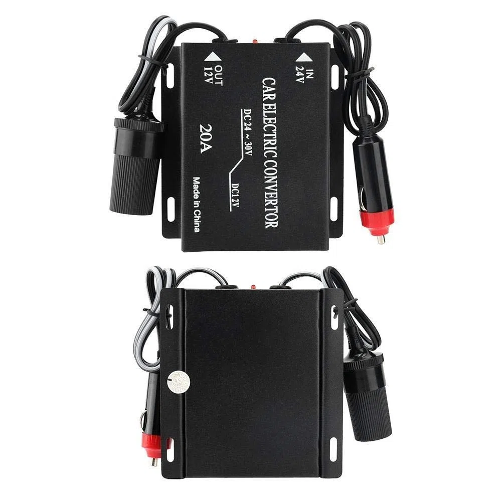 Nikou Abwärtsstromversorgungs Stromrichter 24V Auf 12V, LKW Adapter Spannungswandler 20A Auto Spannungsreduzierer Netzteil Konverter AbwTstransformator 24V Bis 12V Zigarettenanzünder Typ