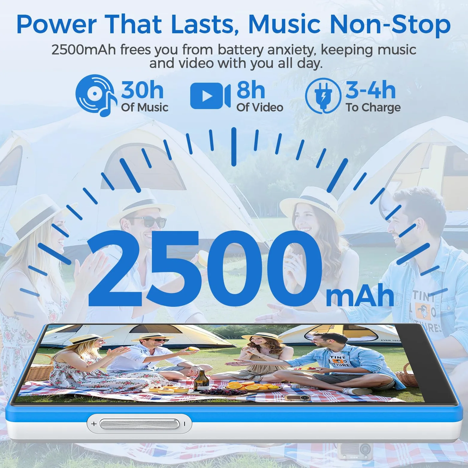 MP3 Player Spotify mit Bluetooth & WLAN, AGXOV 5 Zoll Touchscreen MP4 Musik Player Android 13 mit Integriertem Spotify, Deezer, FM-Radio, Sprachrecorder, Blau und Weiß
