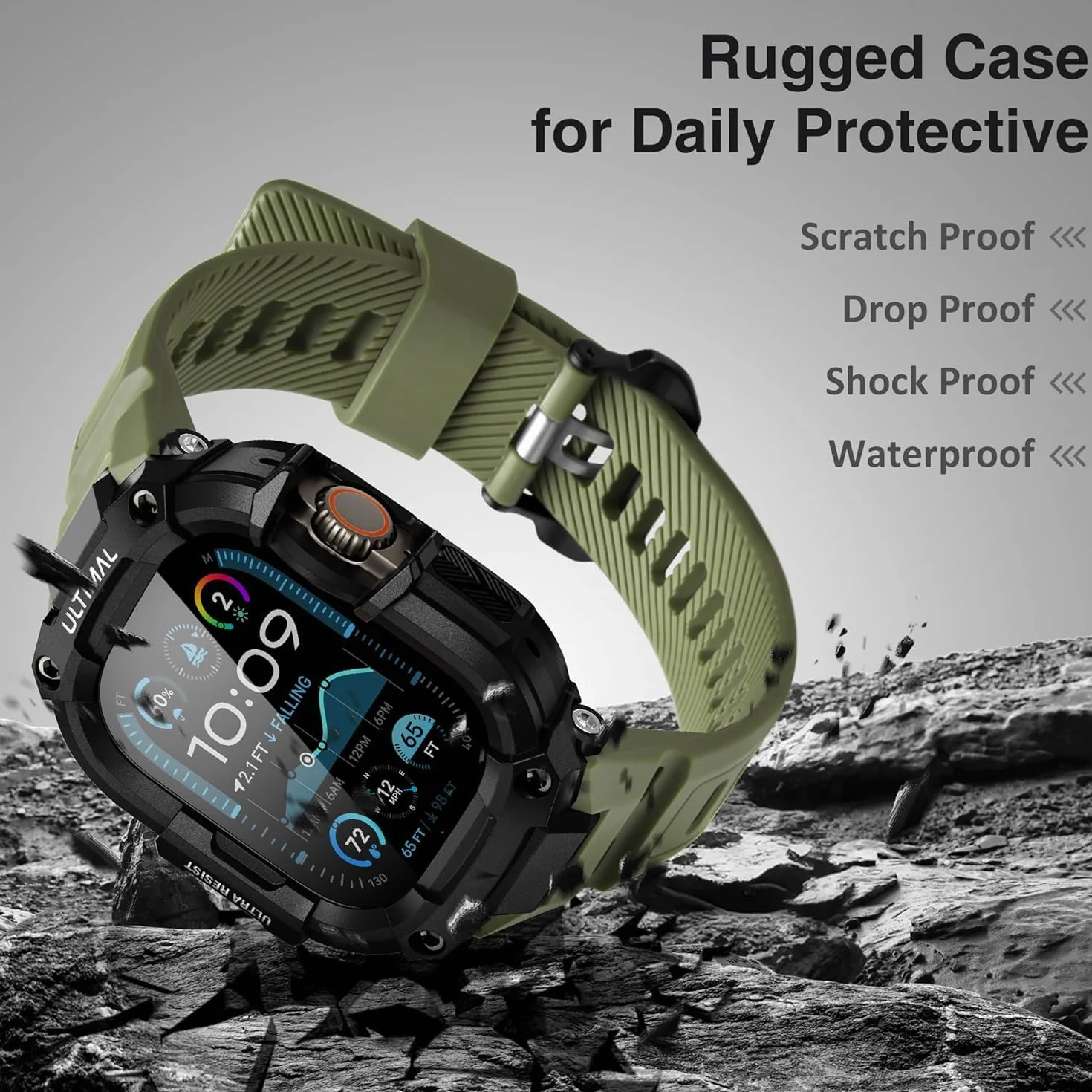 ULTIAML Schutzhülle mit Armband Kompatibel mit Apple Watch ultra 2/ultra 49mm, Einstellbar Stoßfest Sportarmband，Robustem Premium Armband (Grün)