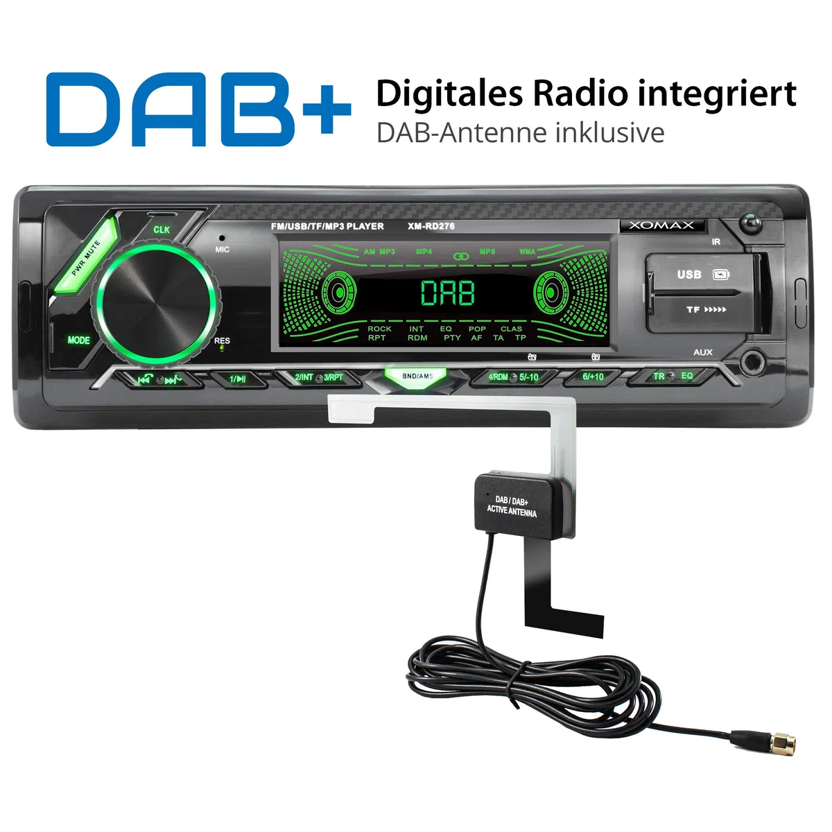 XOMAX XM-RD276 Autoradio mit DAB+ Tuner und Antenne I FM RDS I Bluetooth Freisprecheinrichtung I 2X USB, microSD, AUX I 7 Farben I 1 DIN