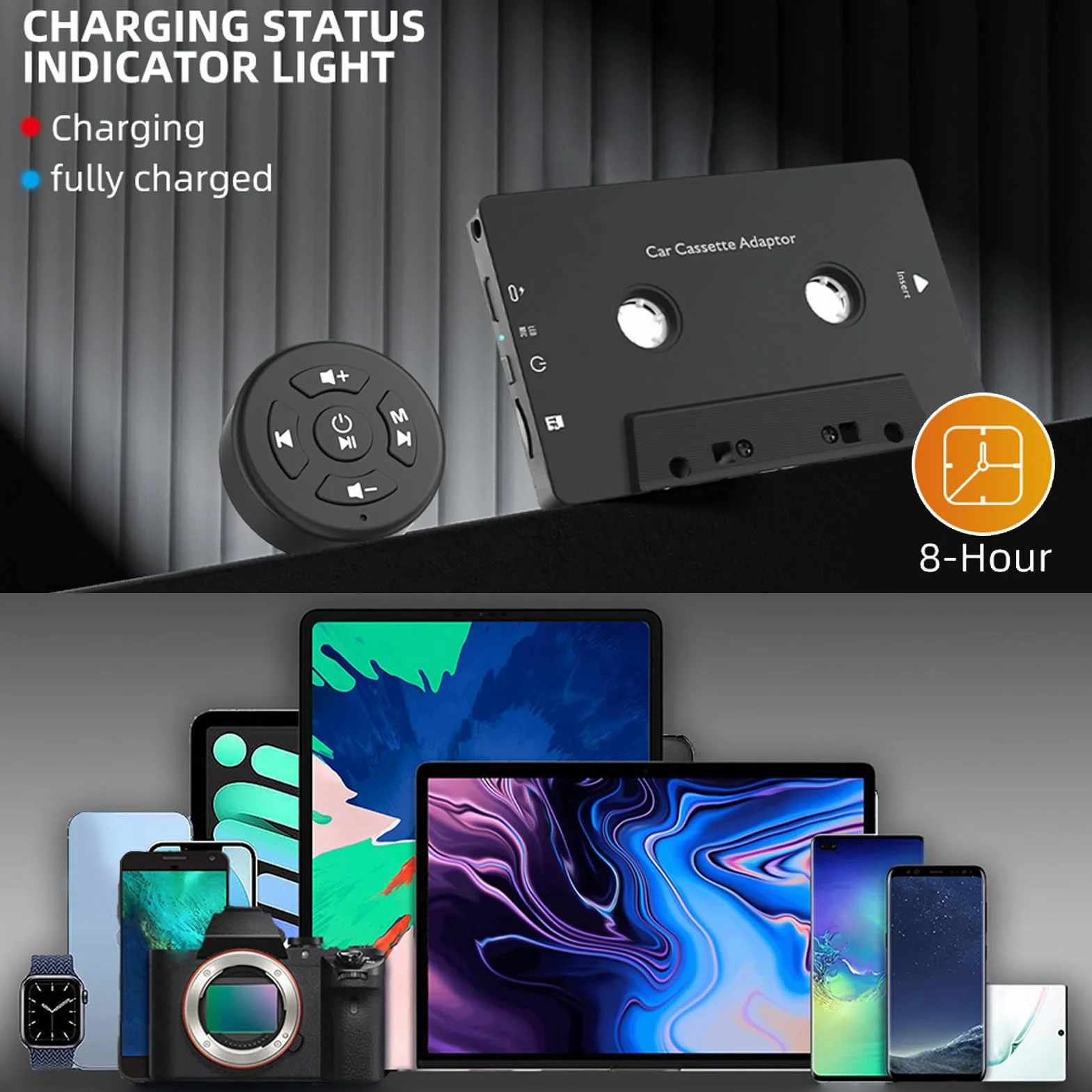 Tosuny Bluetooth Kassettenadapter für Autos mit Lenkradfernbedienung – kabelloser Kassettenrekorder mit BT 5.4 Empfänger, Freisprechen und Musik Streaming vom Smartphone/SD Karte