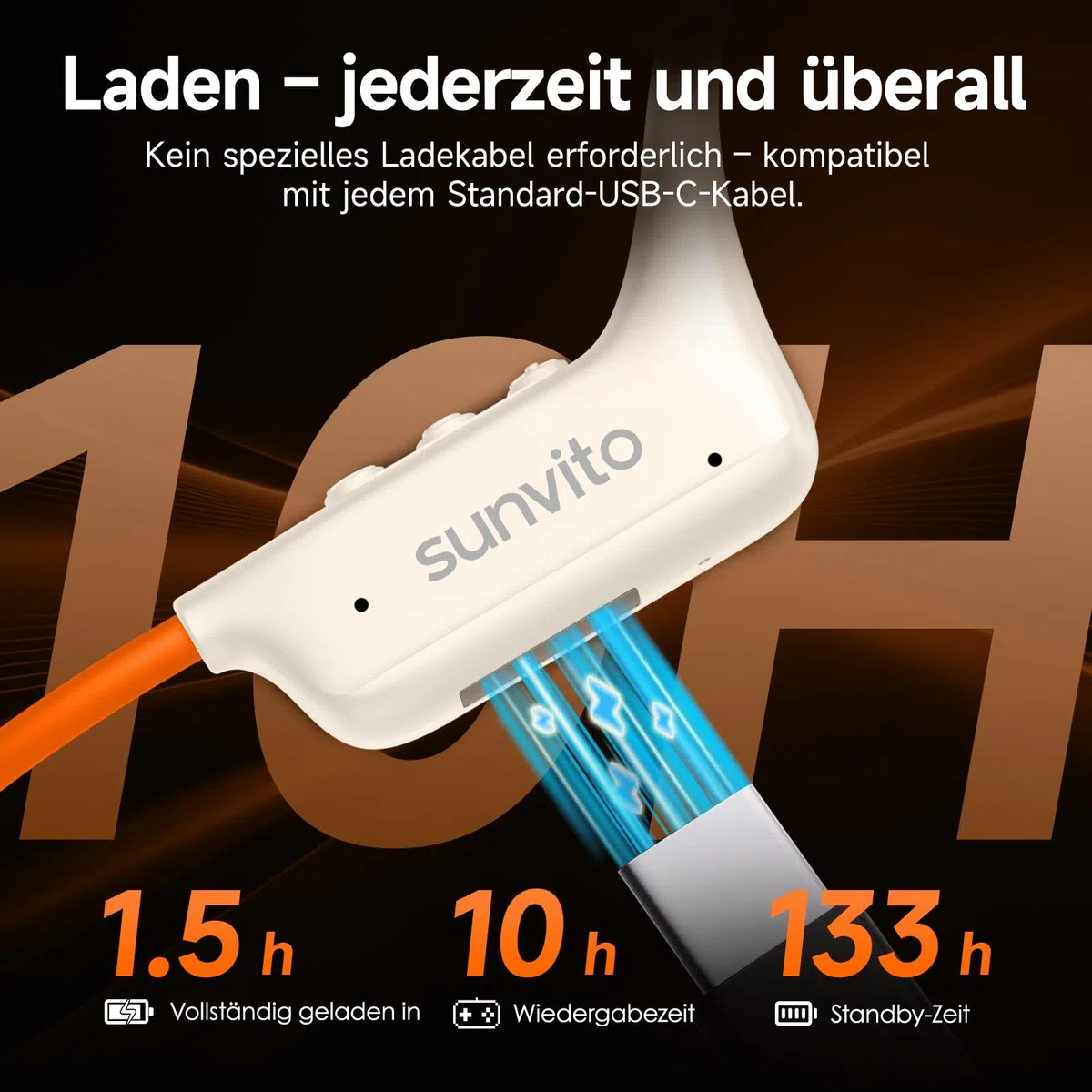 Knochenleitung Kopfhörer Bluetooth 6.1, IPX7 wasserdichte Open-Ear Kopfhörer mit Mikrofon, leichte Bone Conduction Headphones für Laufen, Fitness, Radfahren - Orange