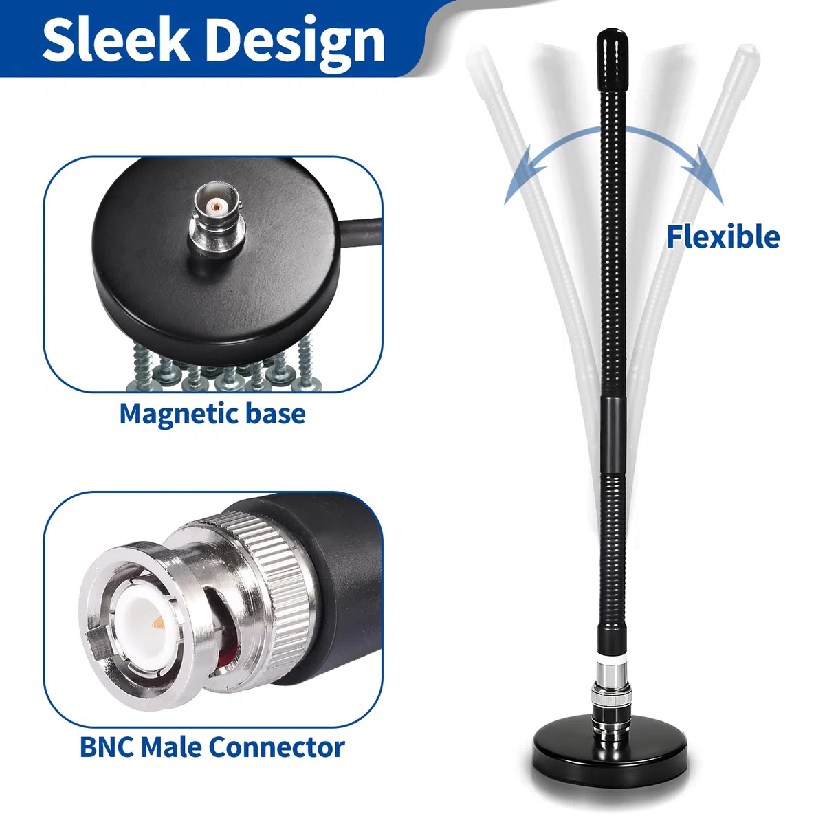Bingfu CB Antenne 27-MHz CB-Radioantenne BNC PL259 Soft Whip Magnetfuß Antenne Kompatibel mit Cobra Midland Uniden Maxon President Tragbarer tragbarer CB-Radio-Mobilfunk-Scanner