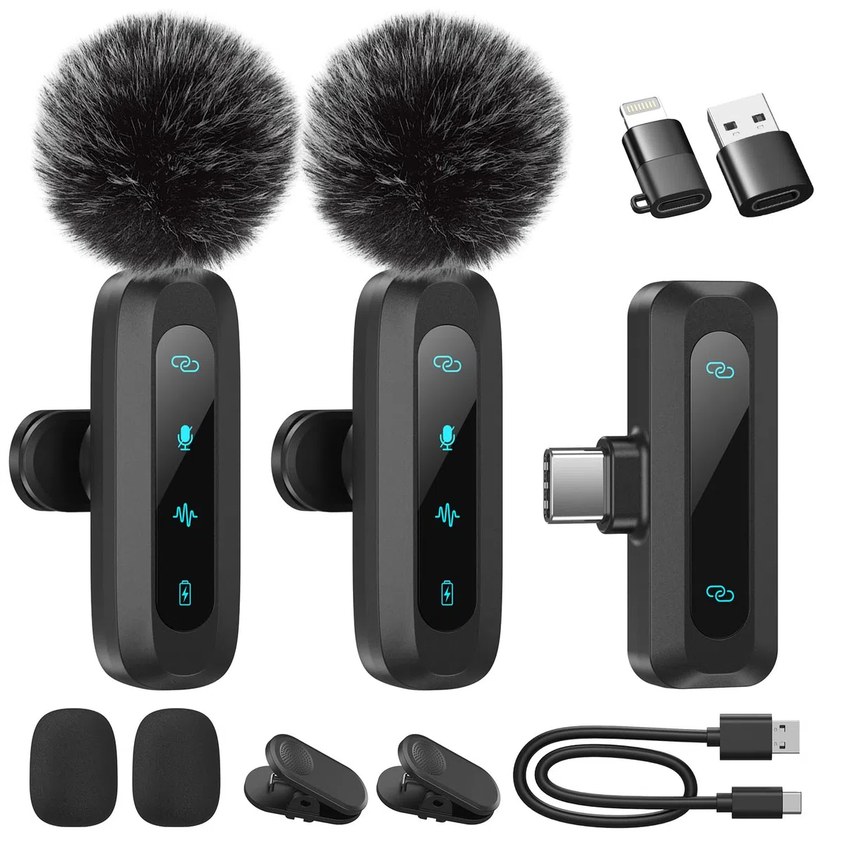 Kabelloses Lavalier-Mikrofon für iPhone, iPad, Android-Handy, 2er-Pack Mini-Mikrofon mit Rauschunterdrückung, Auto-Pairing und Stummschaltung und Reverb für Vlogging, Videoaufnahmen, TikTok, YouTube