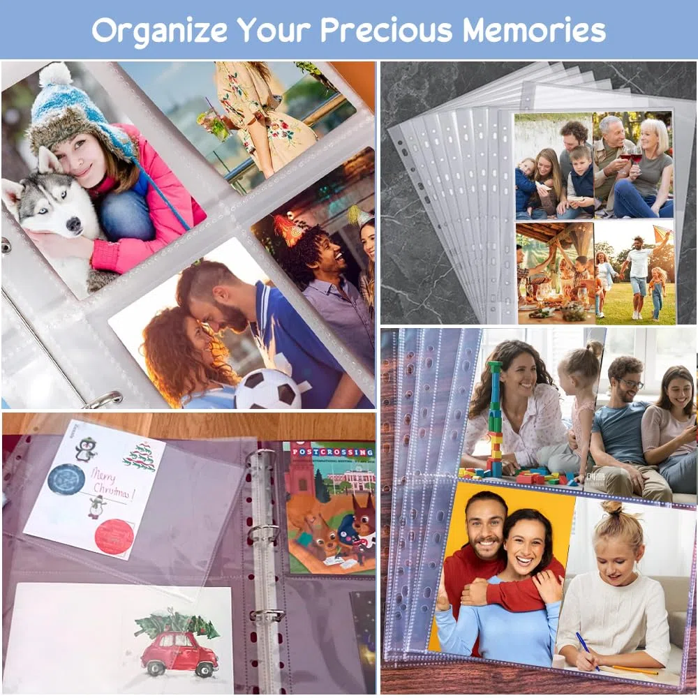 REFORUNG 60 Stück Fotohüllen,A4 PP Klarsichthüllen, 4 Fach Prospekthüllen Transparent Sammelhüllen 11 Löcher Ringbüchern Fotosichthüllen für Familien Hochzeits Tauschen（31cm X 23cm）