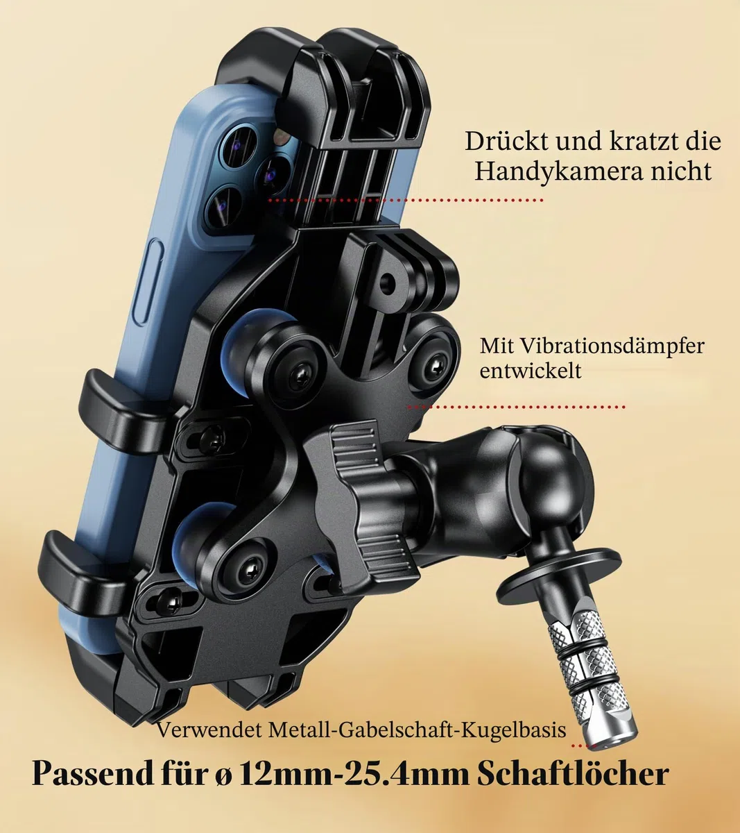BRCOVAN Motorrad Gabelvorbau Handyhalterung mit Vibrationsdämpfer, Verstellbar Motorrad Handyhalter, Anti-Shake, für 5,4 Zoll - 7,2 Zoll Smartphones