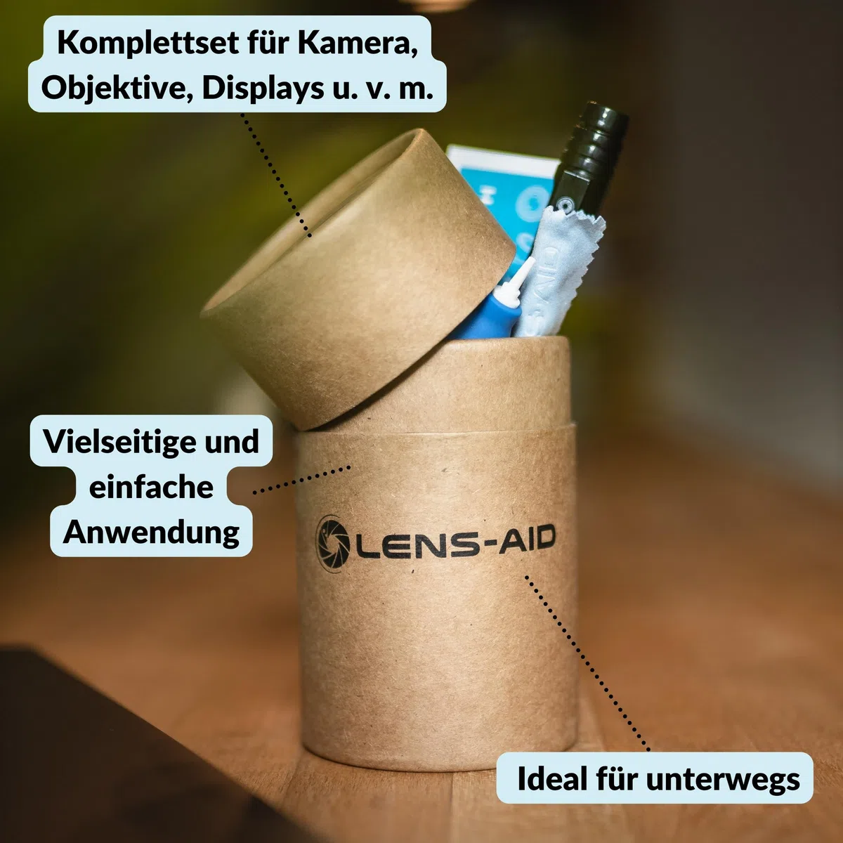 LENS-AID 8-in-1 Kamera Reinigungsset für Vollformat, APS-C & Objektiv - Mit Flüssig-Reiniger, Mikrofasertuch, Reinigungsstäbchen, feuchten Reinigungstüchern, Reinigungsstift, Blasebalg & mehr