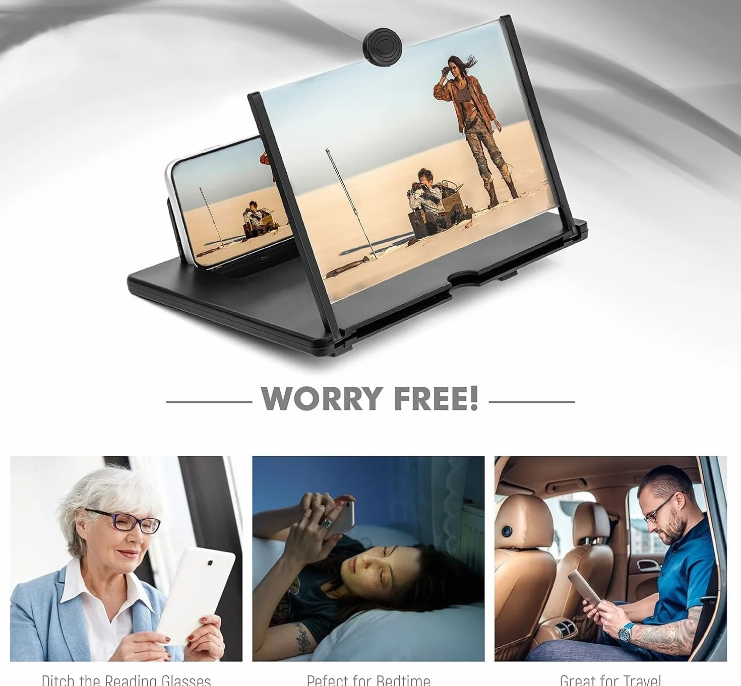 18 Zoll Handy Bildschirmlupe, 3D Bildschirm für Handy, HD Handy Lupe für Allen Smartphones, für das ansehen von filmvideos (Schwarz)