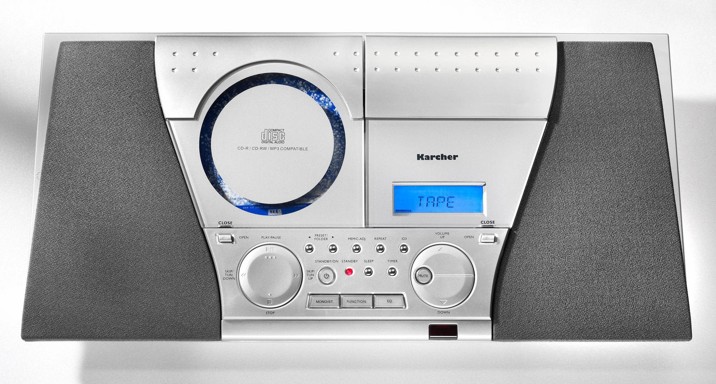 Karcher mit PLL-UKW-Tuner, Line-In, MC 6550N Kompaktanlage (mit CD Player und Kassettendeck, vertikale Stereoanlage, UKW Radio, Wecker) silber