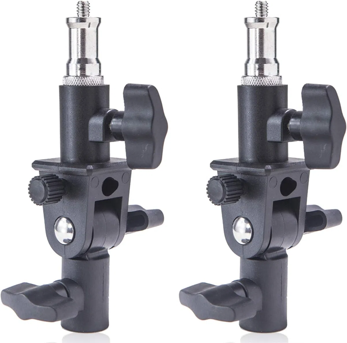 Wellmaking 2er-Set U-förmiger Neigungsadapter für sowohl Schirmständer als auch Lampenstative, mit Standard-1/4"-auf-3/8"-Metall-Schraubanschluss (Außengewinde) und Blitzschuh-/Kaltschuhadapter