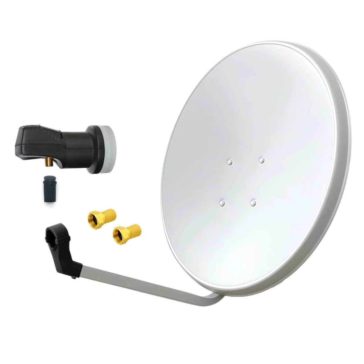 ARLI 60cm HD Sat Anlage Single LNB 1 Teilnehmer lichtgrau UHD 4K + 2X F-Stecker FullHD