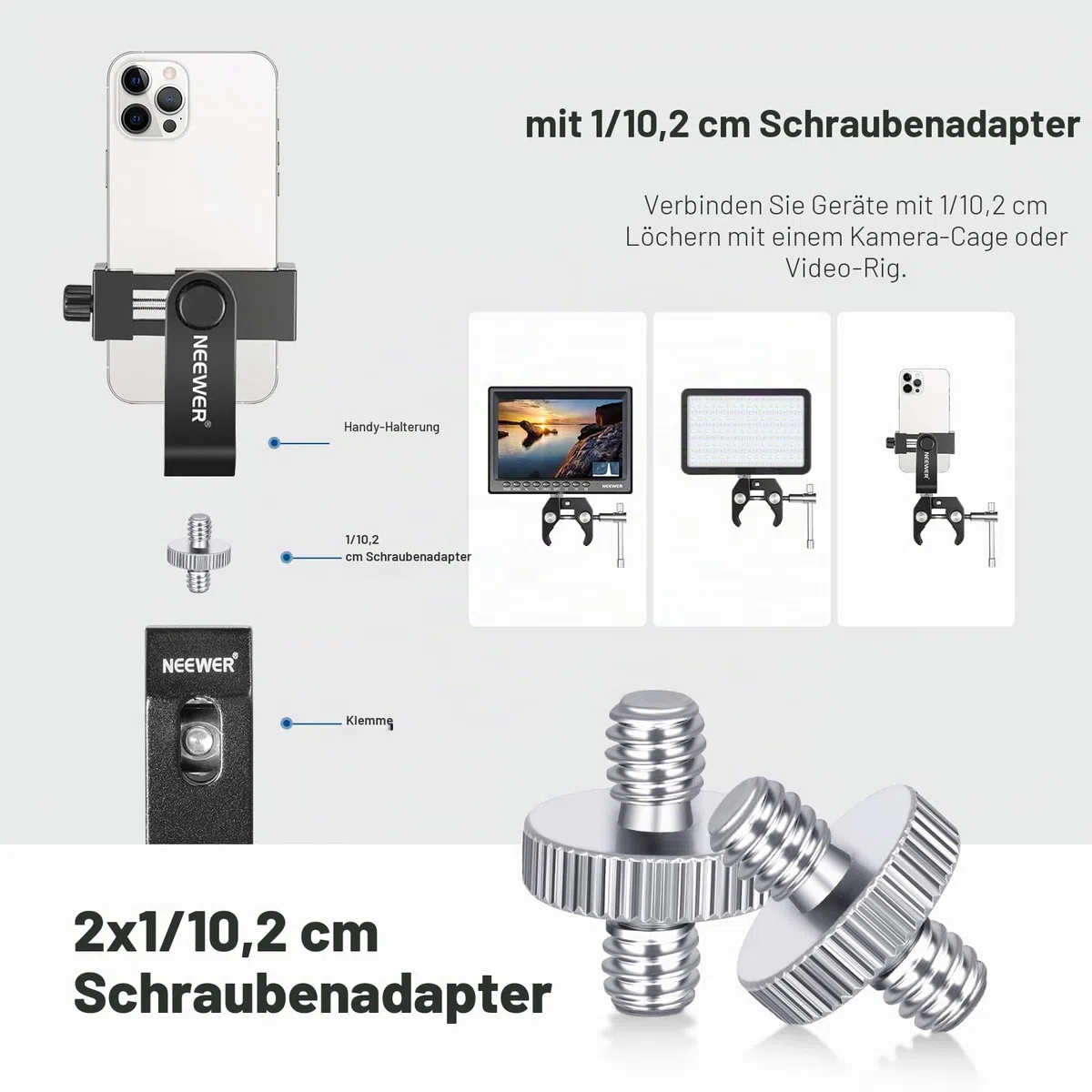NEEWER 8 PCs Hot Shoe Mount Adapter Kit, inklusive Triple Cold Shoe Mount, 1/4" Schraube, Blitzstativhalterung und Hot Shoe Cover für DSLR Kameras, LED Leuchten, Mikrofon, Lichtständer, Monitor